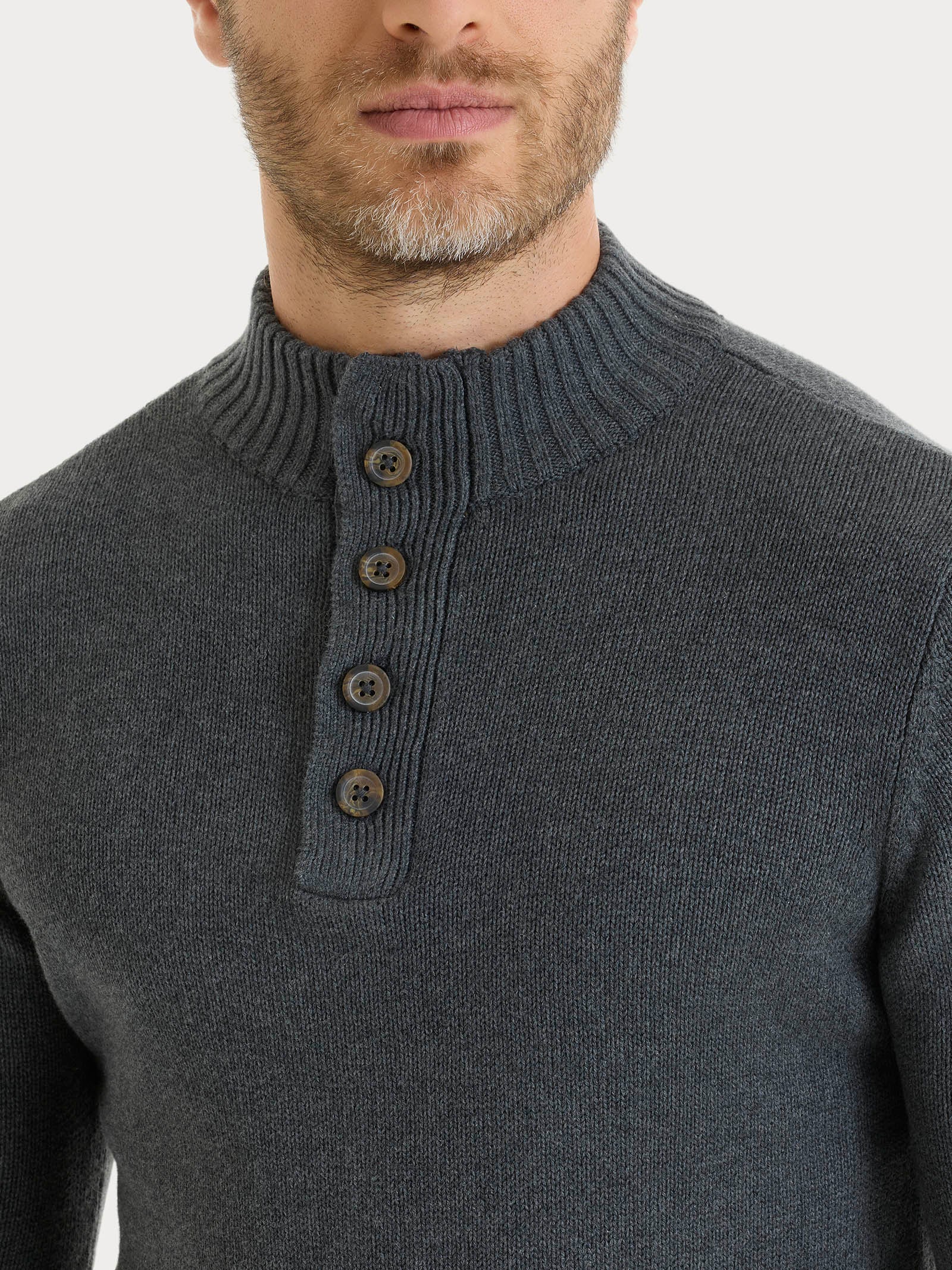 Lupetto con zip e bottoni in Winter Cotton - Ardesia Mel. - Image 3