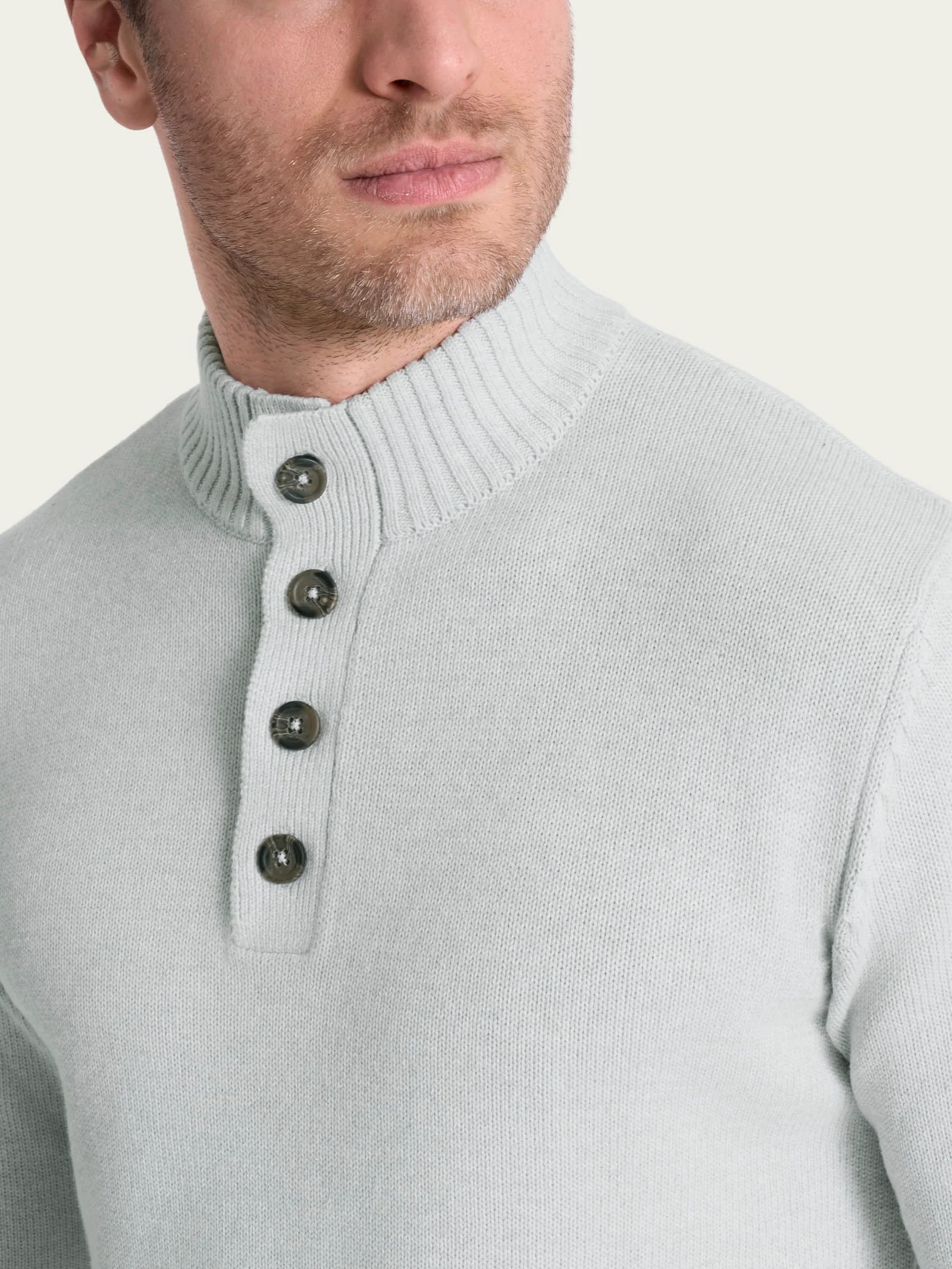 Lupetto con zip e bottoni in Winter Cotton - Dawn Blue Mel. - Image 3