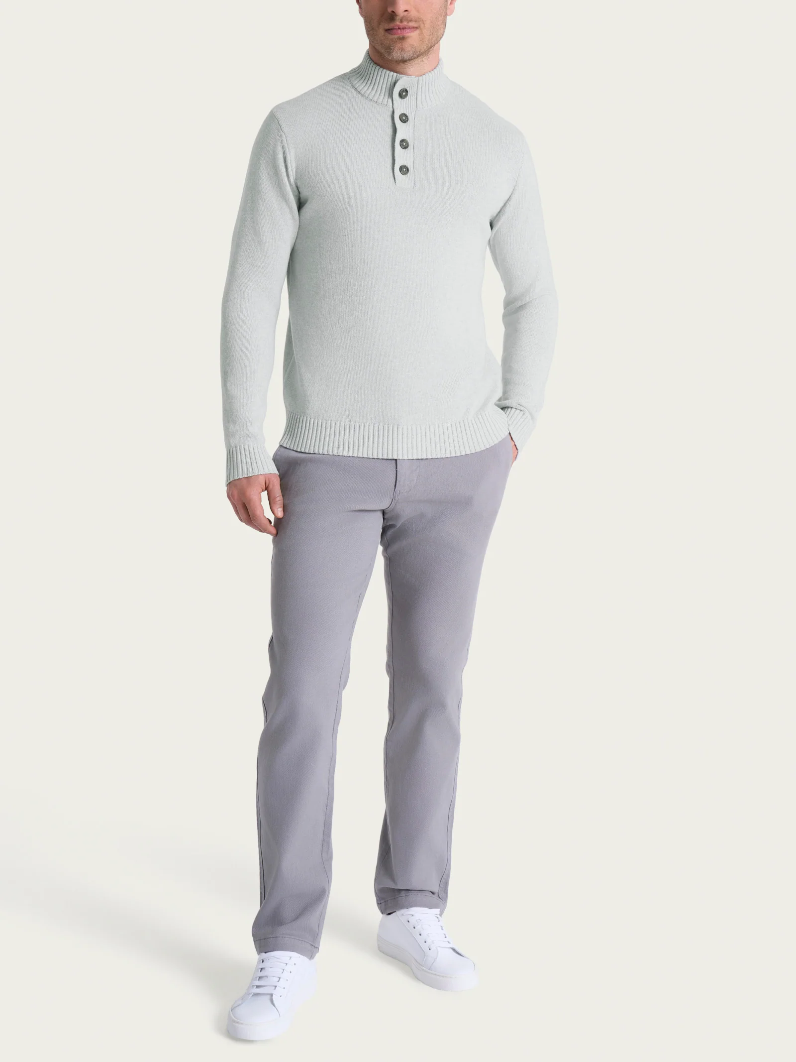 Lupetto con zip e bottoni in Winter Cotton - Dawn Blue Mel. - Image 4