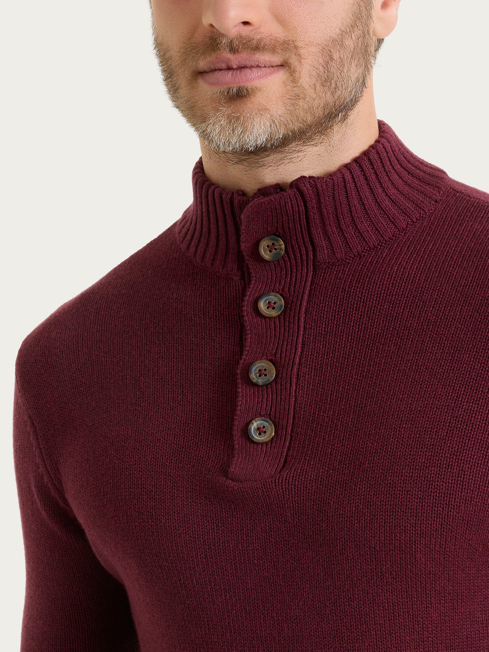 Lupetto con zip e bottoni in Winter Cotton - Fig Mel. - Image 3