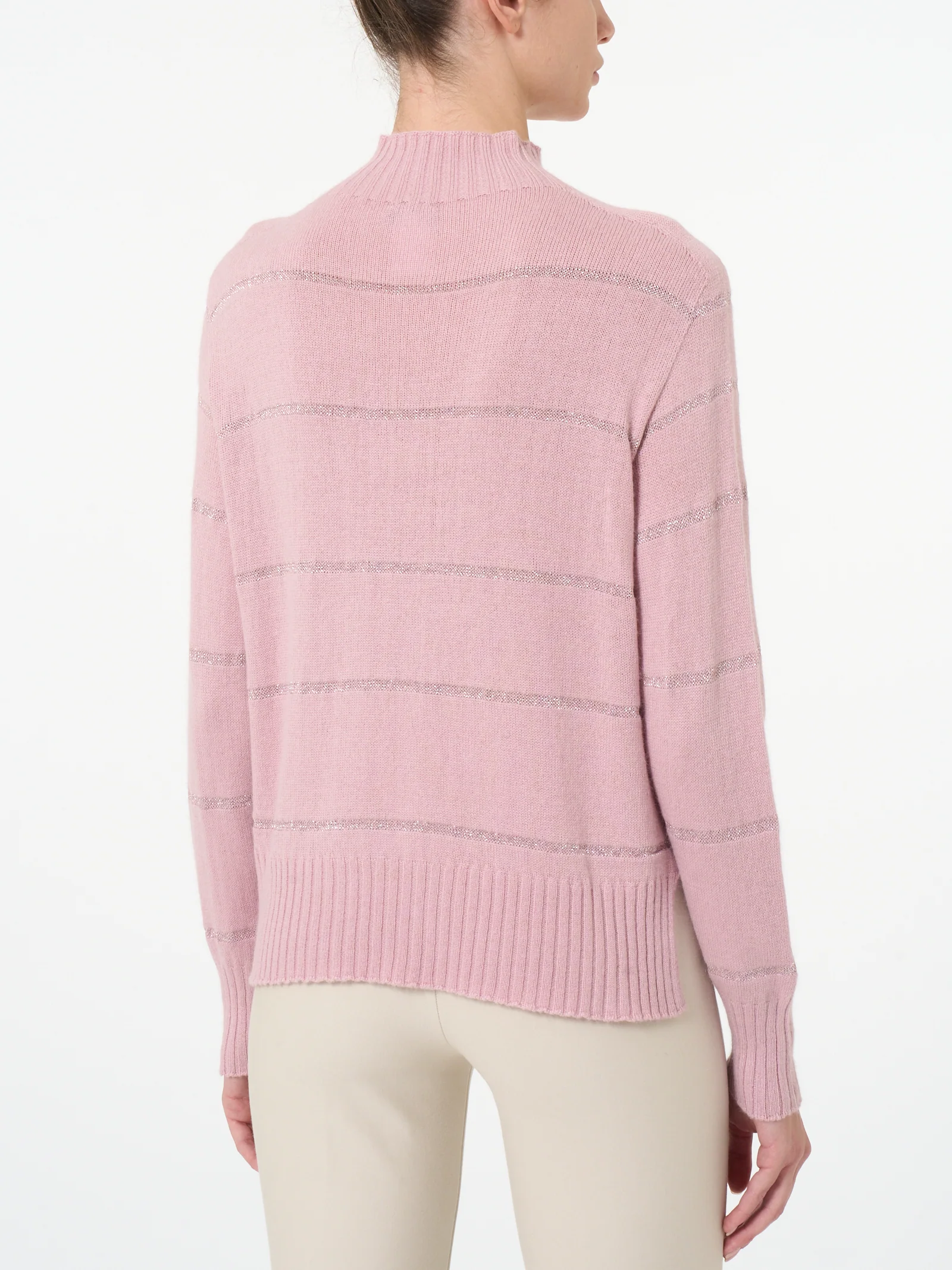 Lupetto corto a righe in misto angora - Fragrant Lilac - Image 2