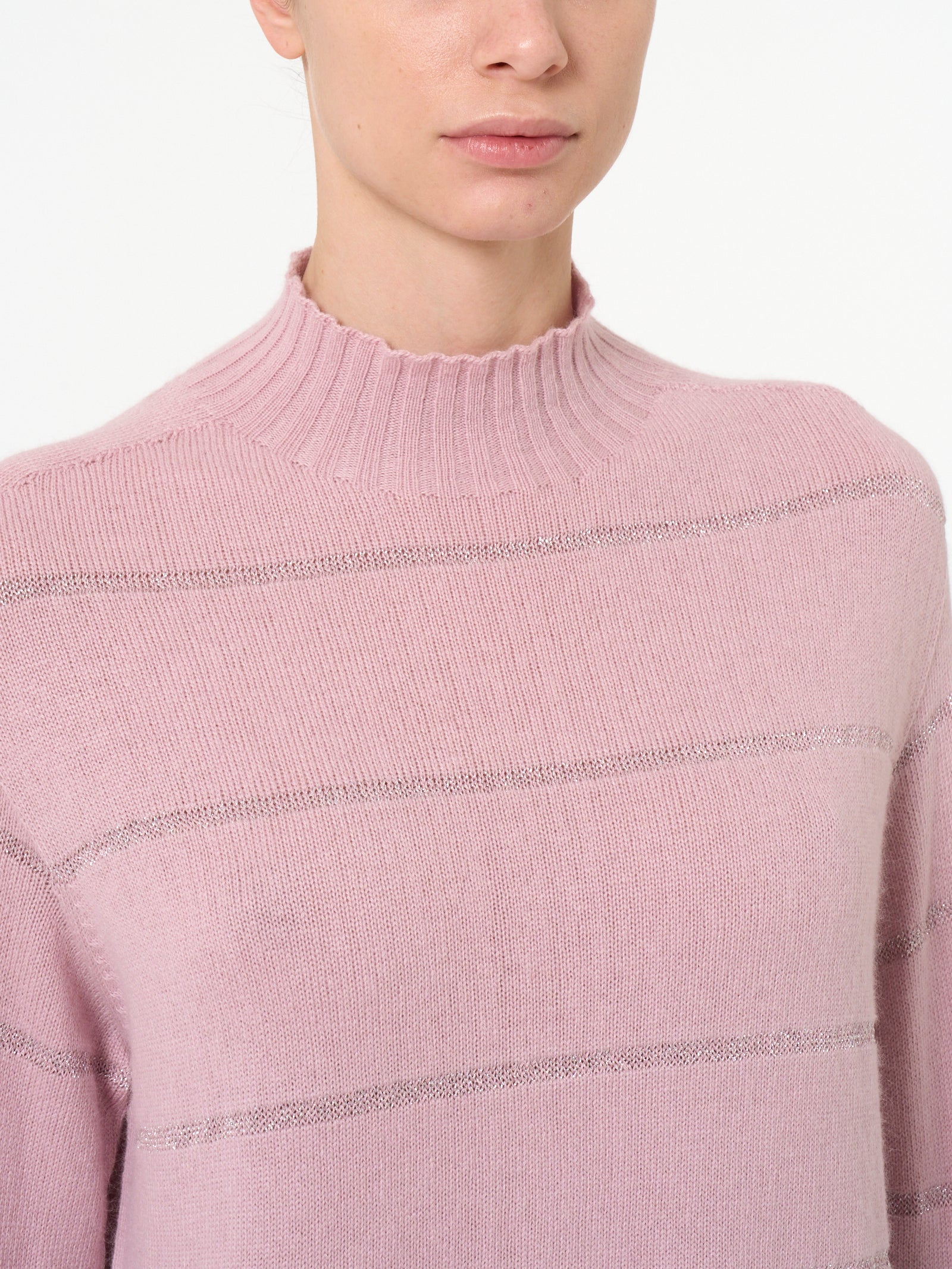 Lupetto corto a righe in misto angora - Fragrant Lilac - Image 3
