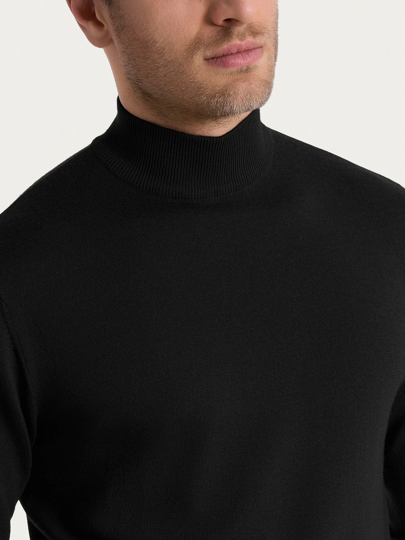 Lupetto in maglia unita in Merino Soft - Nero - Image 3