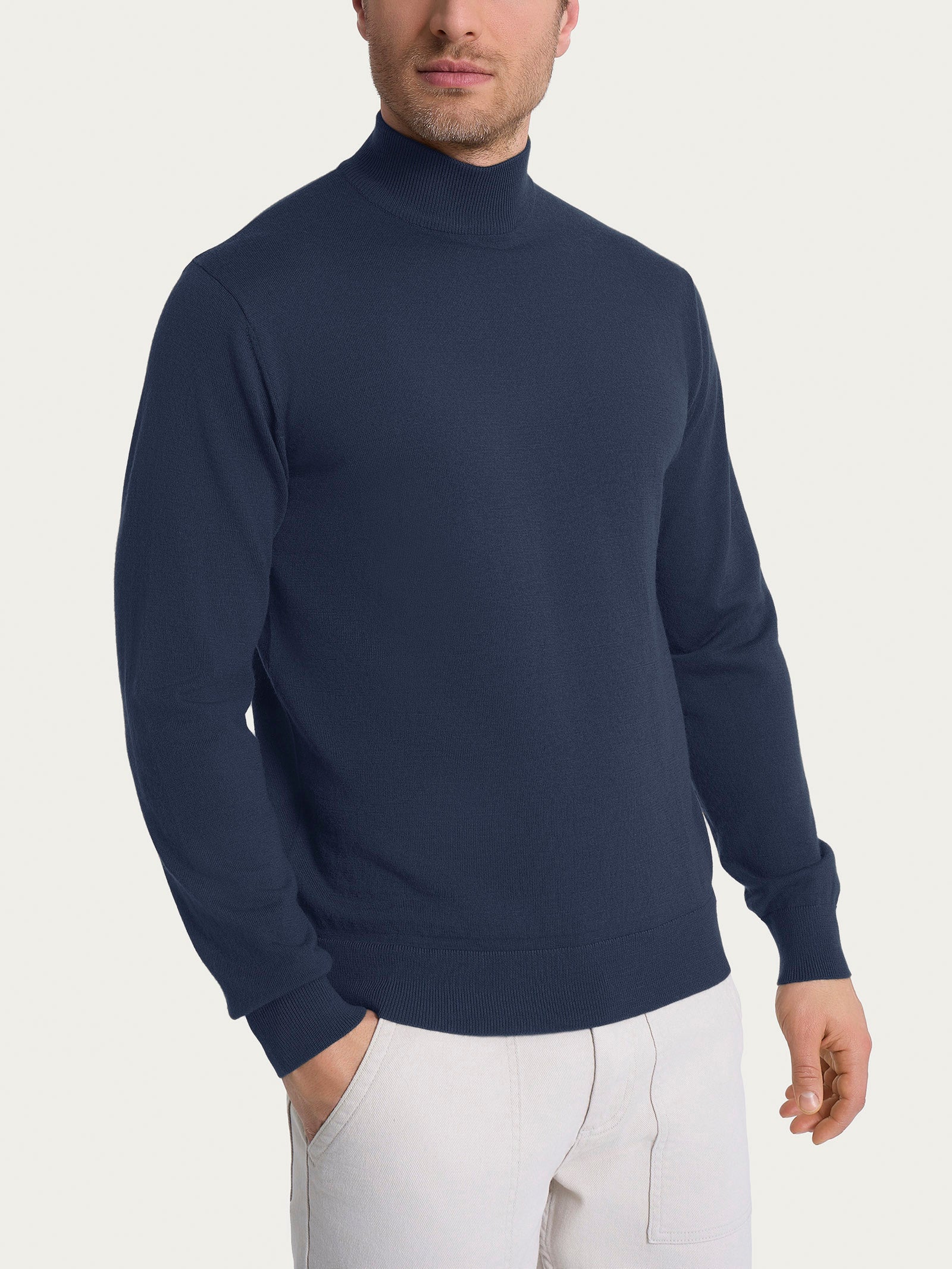 Lupetto in maglia unita in Merino Soft - Indigo - Image 4