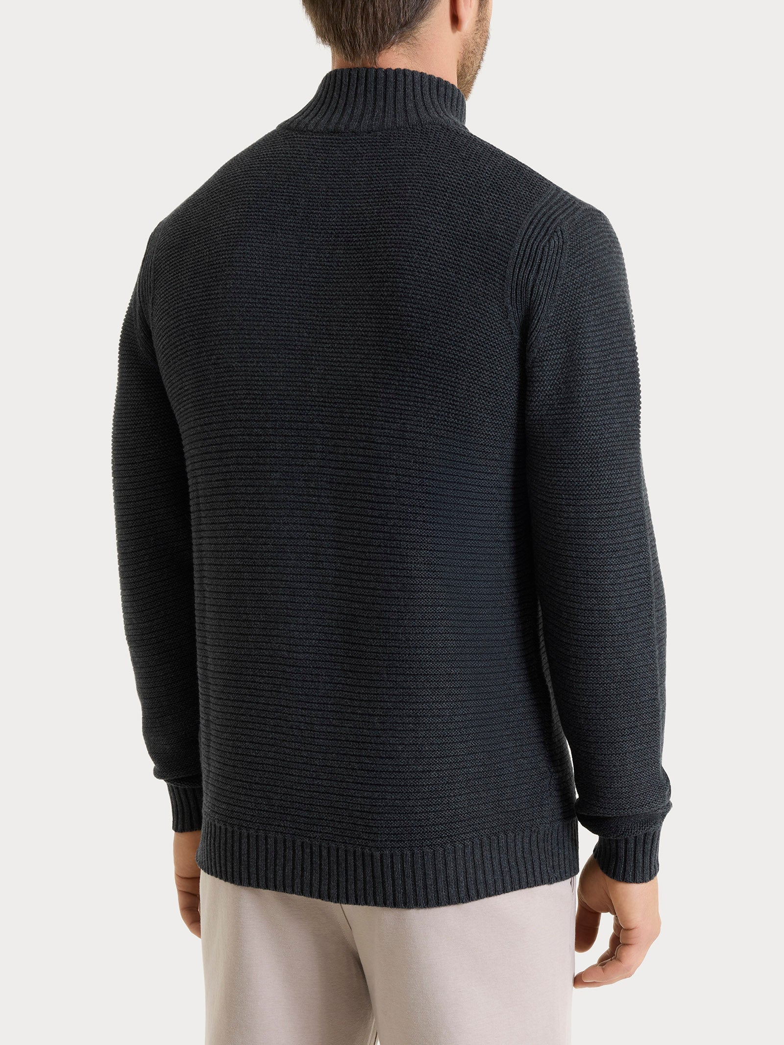 Lupetto leggero con zip e bottoni in Winter Cotton - Nero Mel. - Image 2