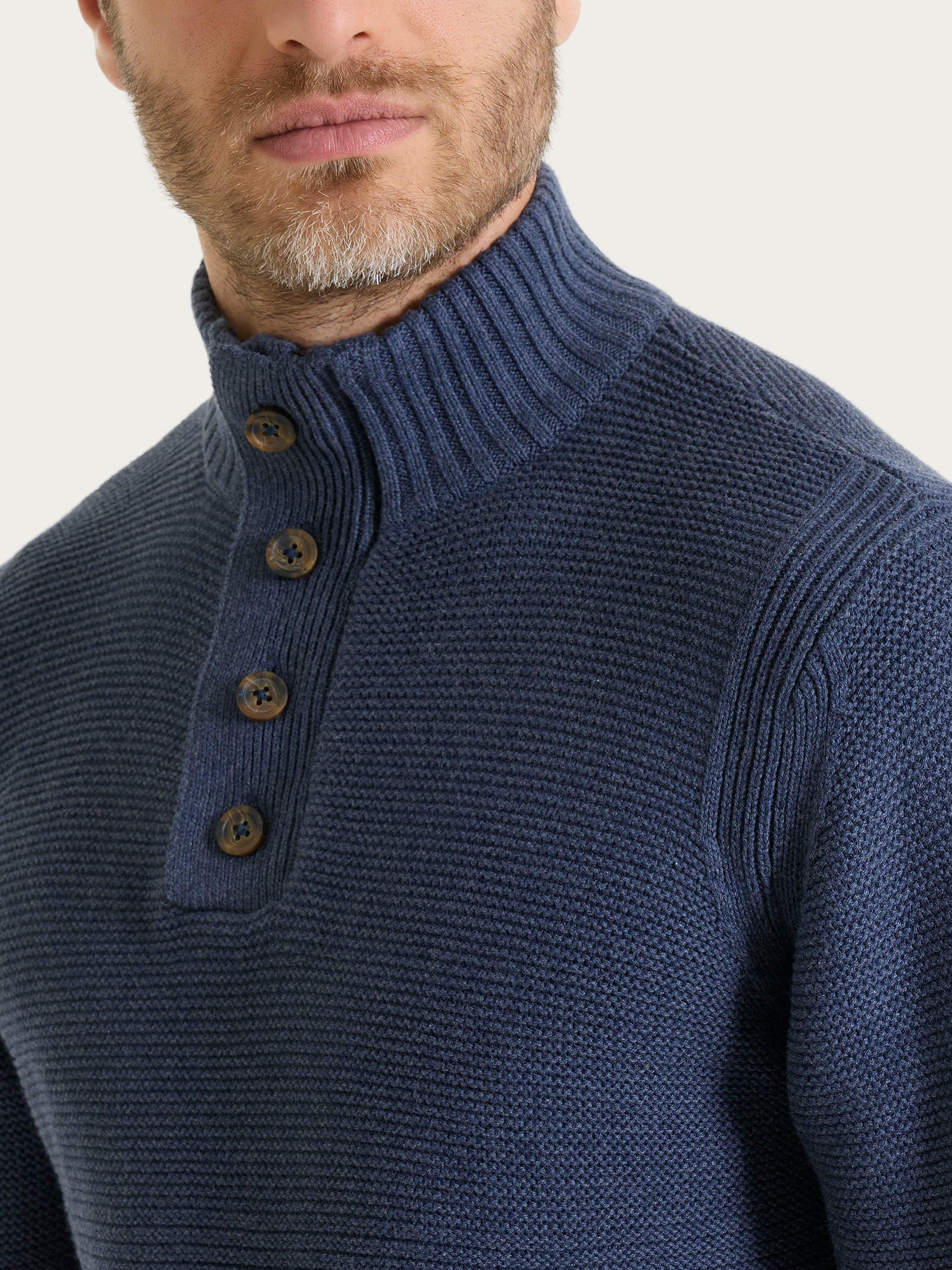 Lupetto leggero con zip e bottoni in Winter Cotton - Avio Mel. - Image 3