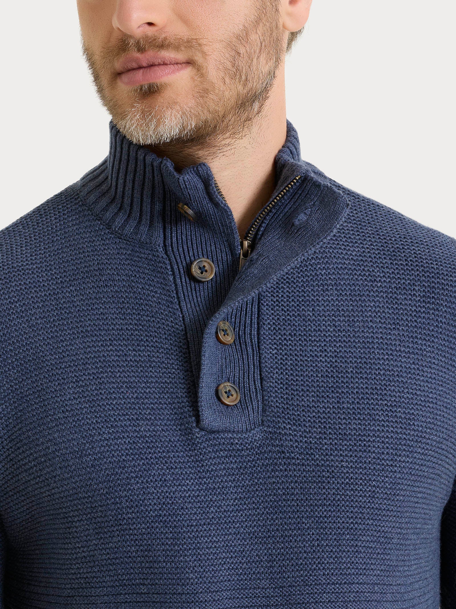 Lupetto leggero con zip e bottoni in Winter Cotton - Avio Mel. - Image 4
