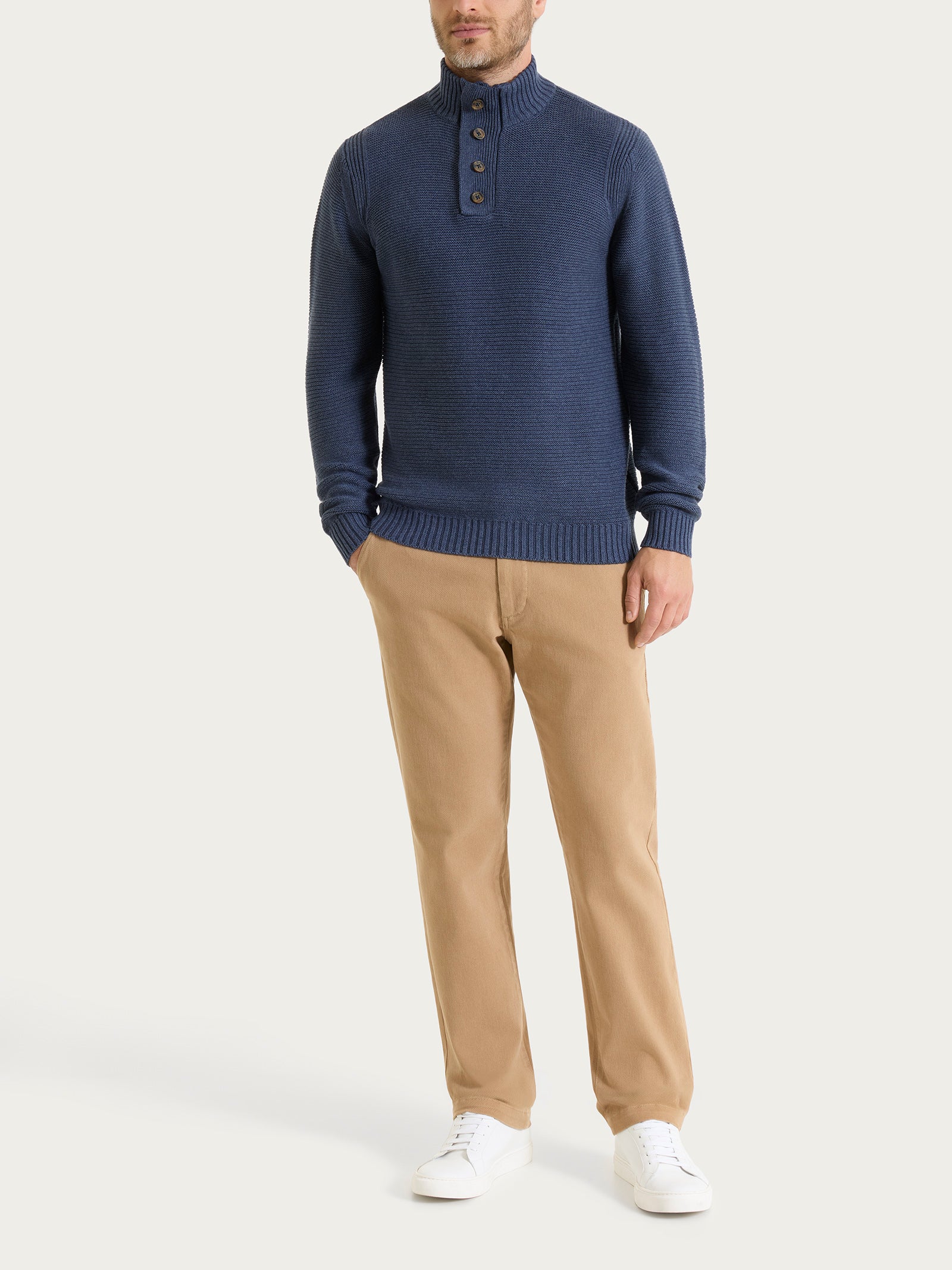 Lupetto leggero con zip e bottoni in Winter Cotton - Avio Mel. - Image 5