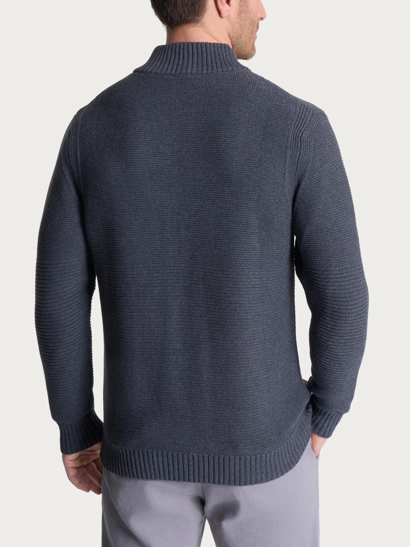 Lupetto leggero con zip e bottoni in Winter Cotton - Ardesia Mel. - Image 2