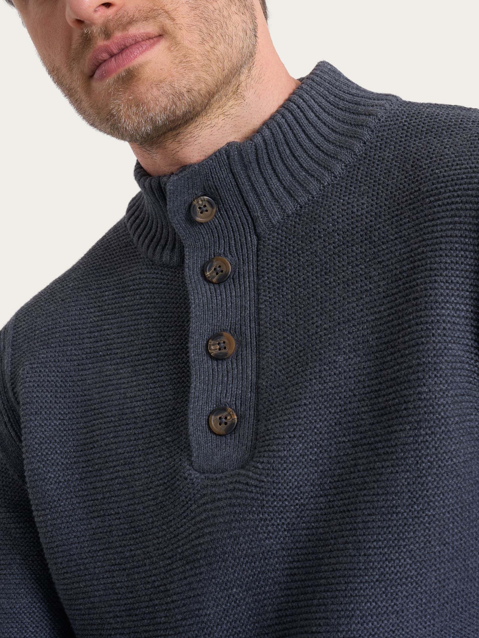 Lupetto leggero con zip e bottoni in Winter Cotton - Ardesia Mel. - Image 3