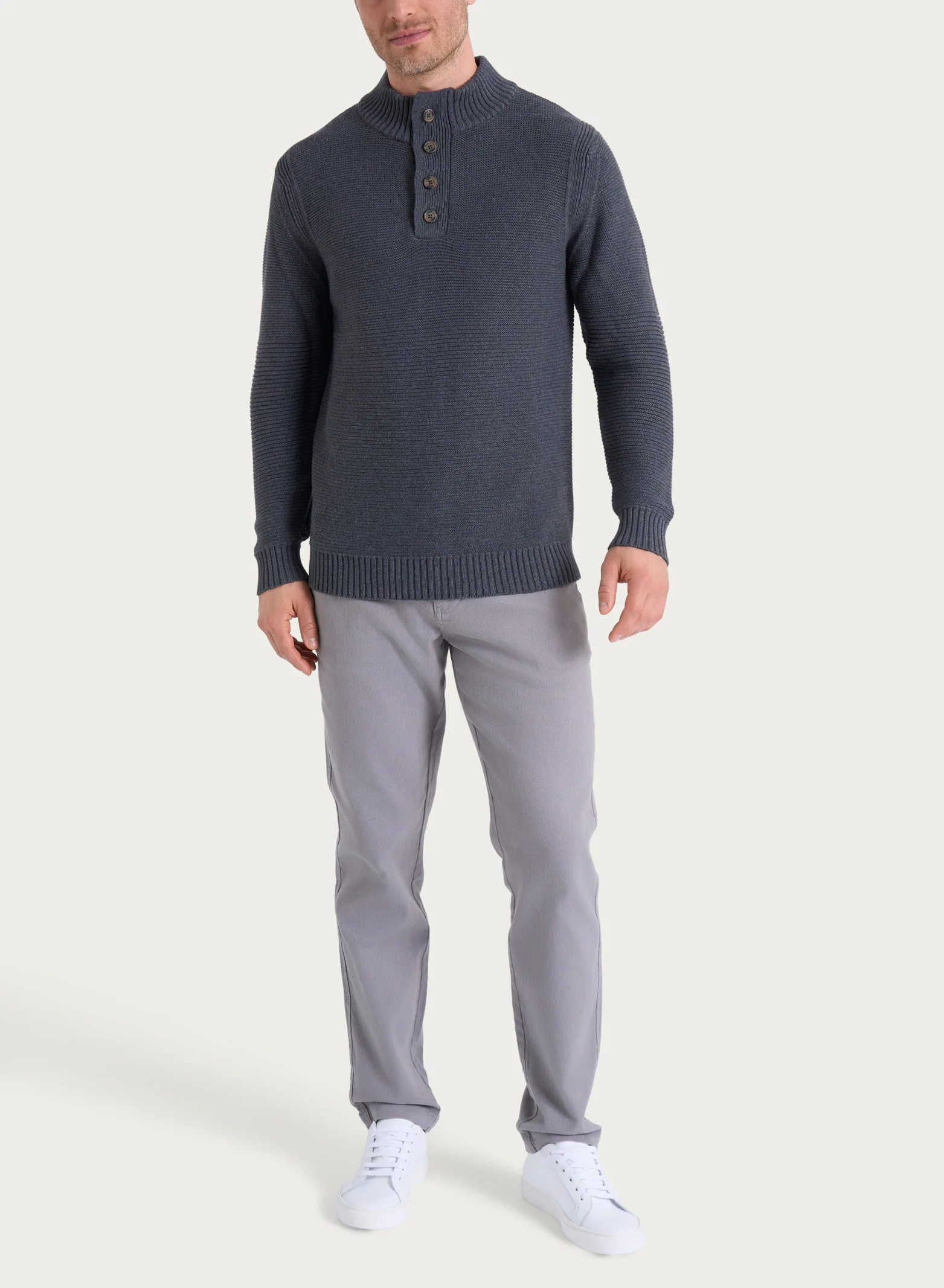 Lupetto leggero con zip e bottoni in Winter Cotton - Ardesia Mel. - Image 4