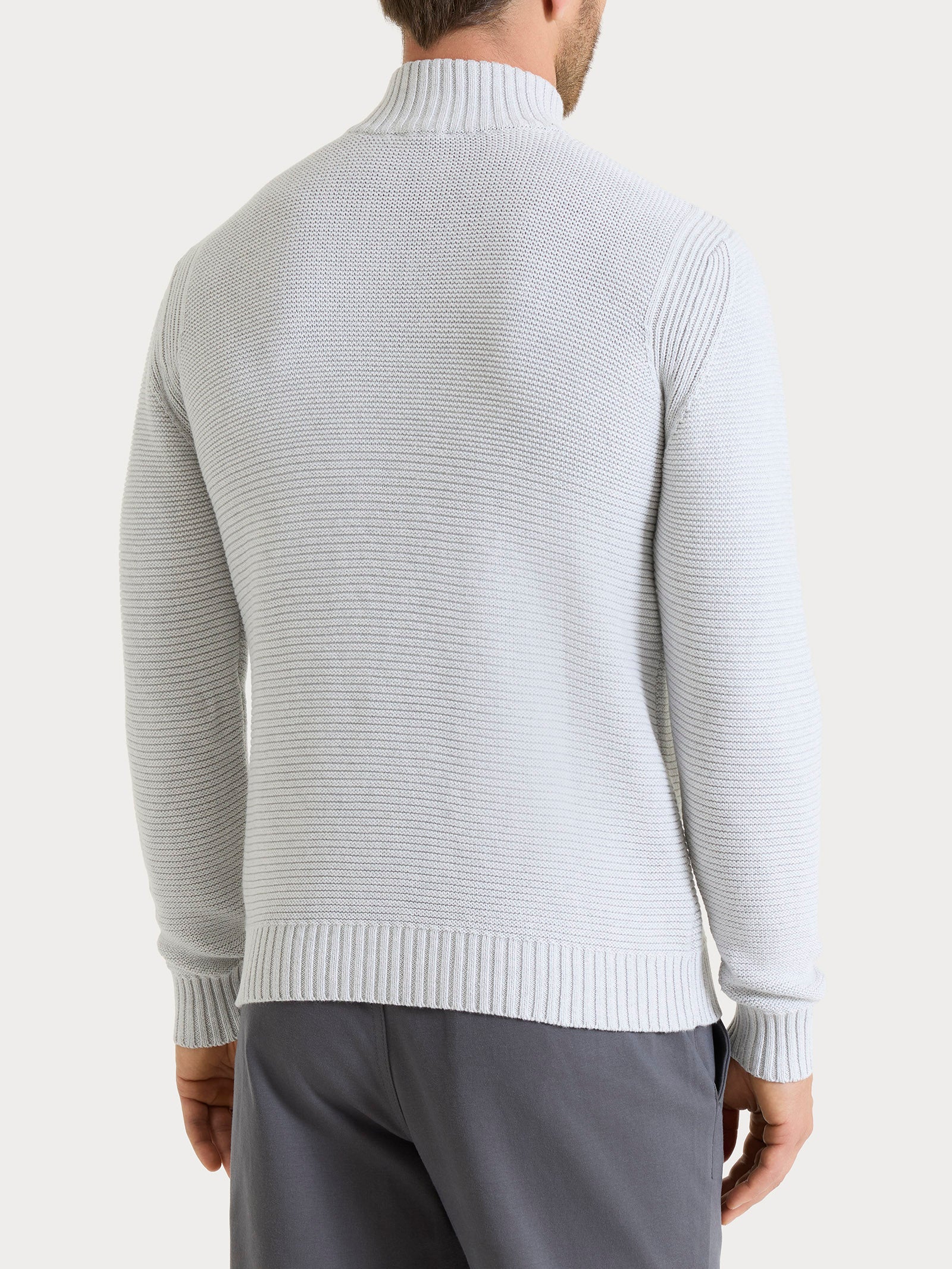 Lupetto leggero con zip e bottoni in Winter Cotton - Dawn Blue Mel. - Image 2