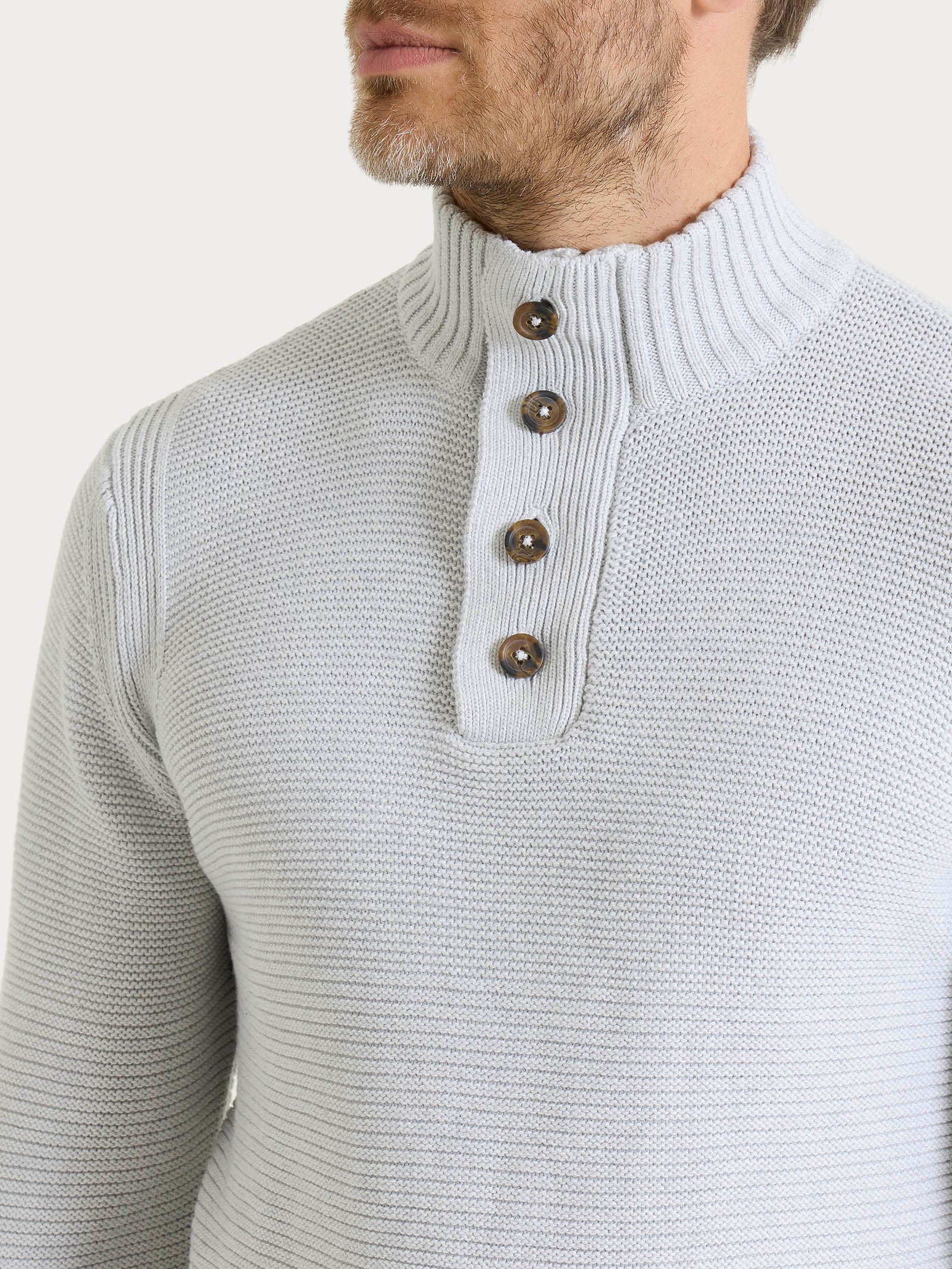 Lupetto leggero con zip e bottoni in Winter Cotton - Dawn Blue Mel. - Image 3