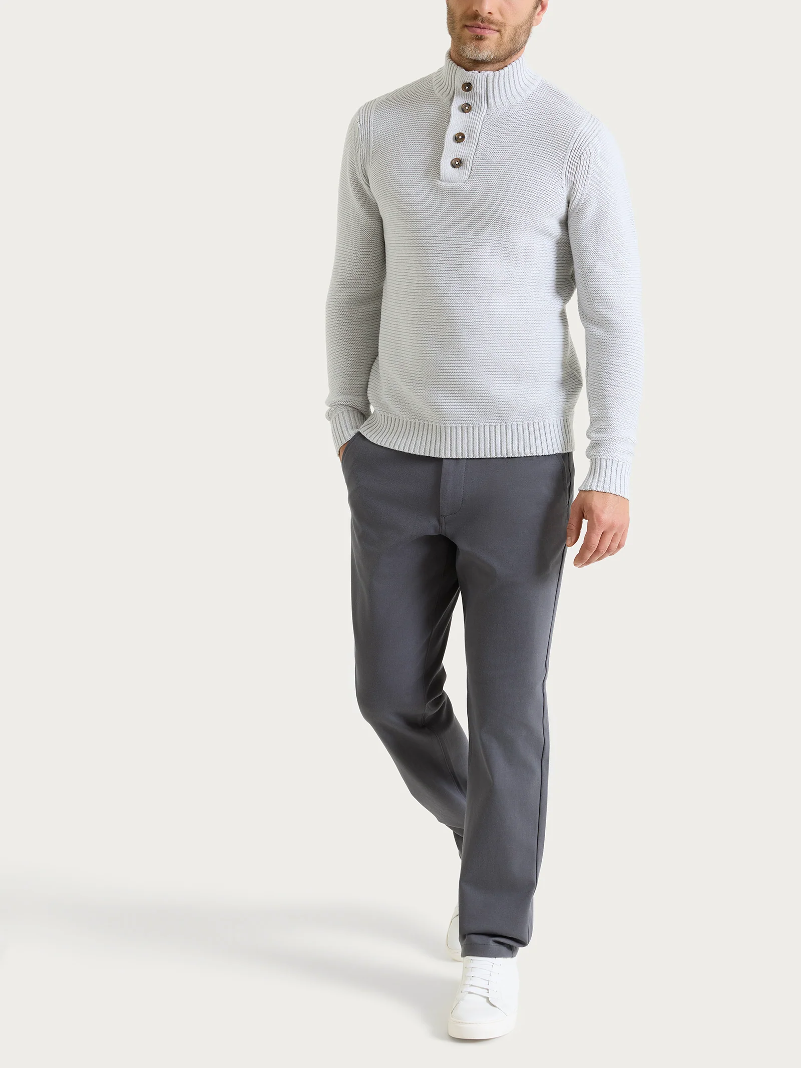 Lupetto leggero con zip e bottoni in Winter Cotton - Dawn Blue Mel. - Image 4