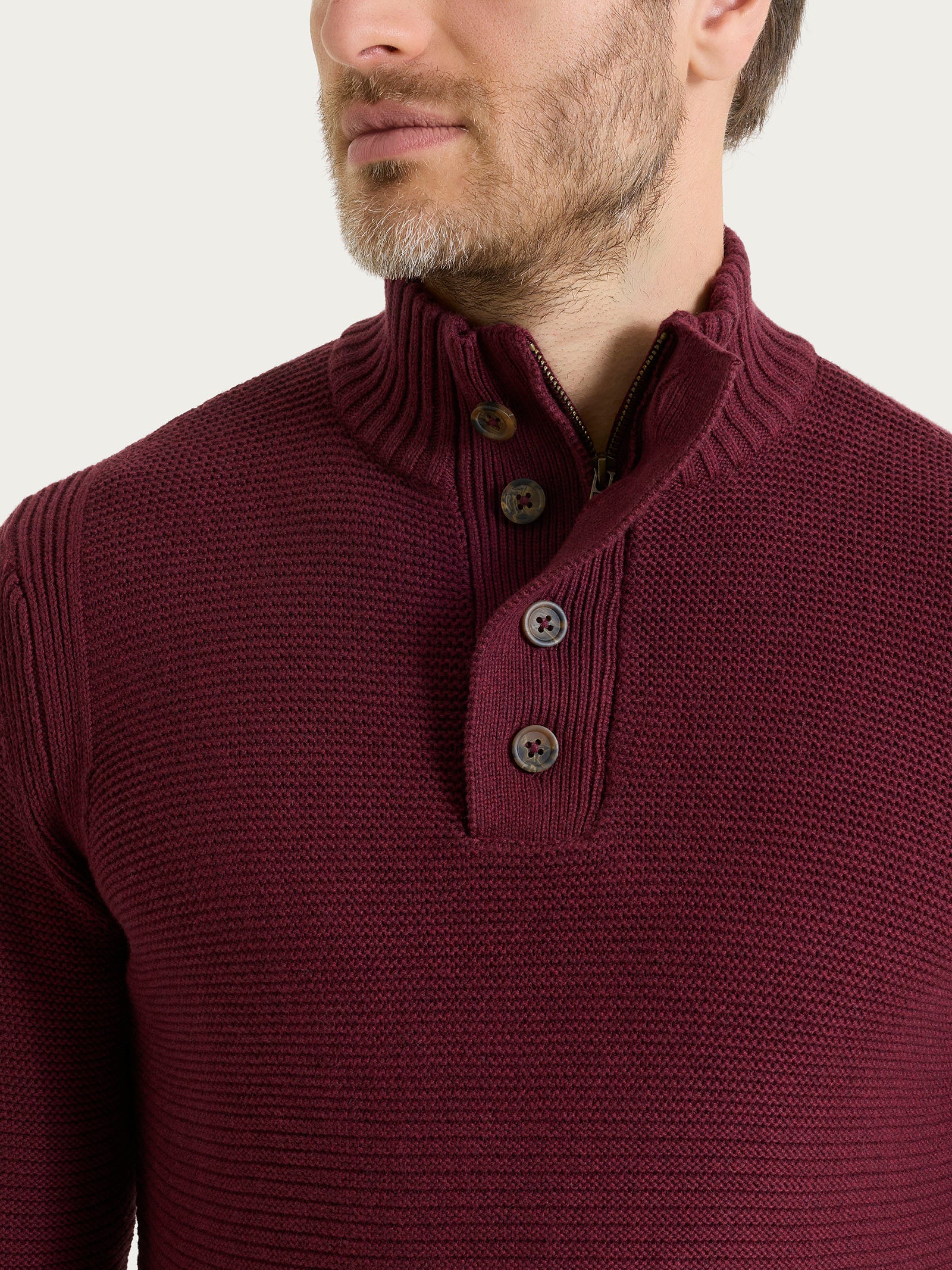 Lupetto leggero con zip e bottoni in Winter Cotton - Fig Mel. - Image 3