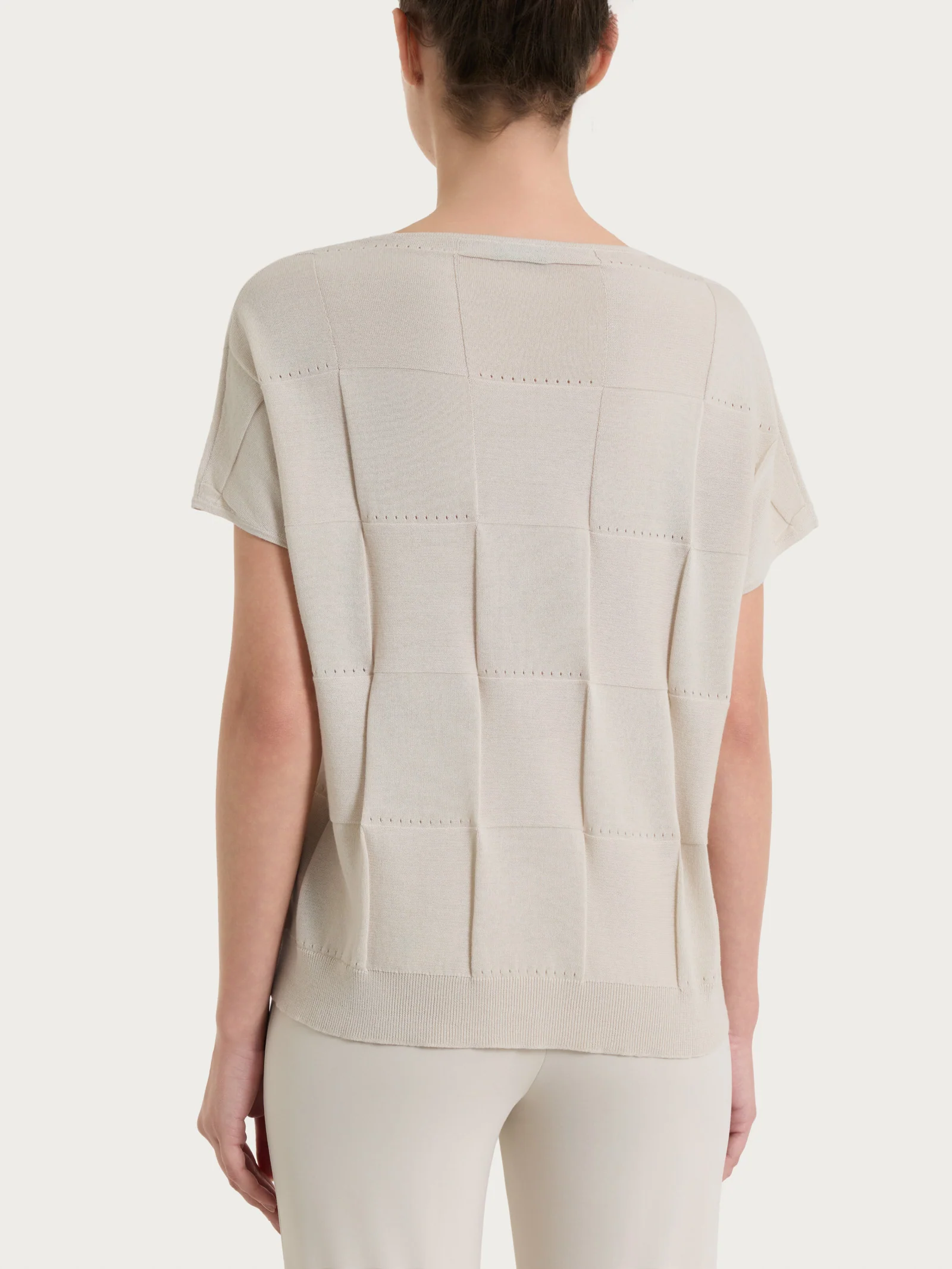 Maglia a manica corta con fantasia check in Puro Cotone - Champignon - Image 2