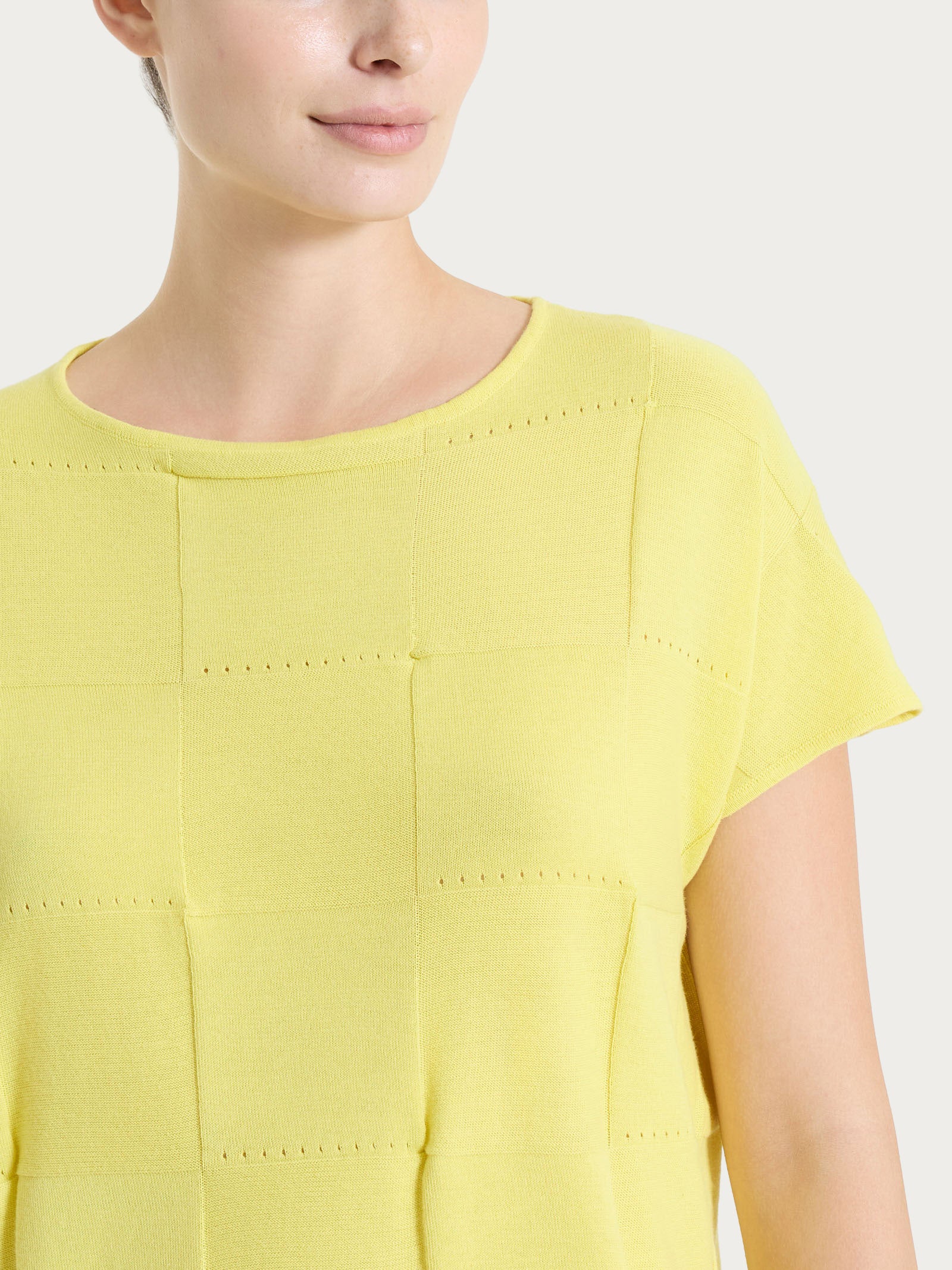 Maglia a manica corta con fantasia check in Puro Cotone - Acacia - Image 3