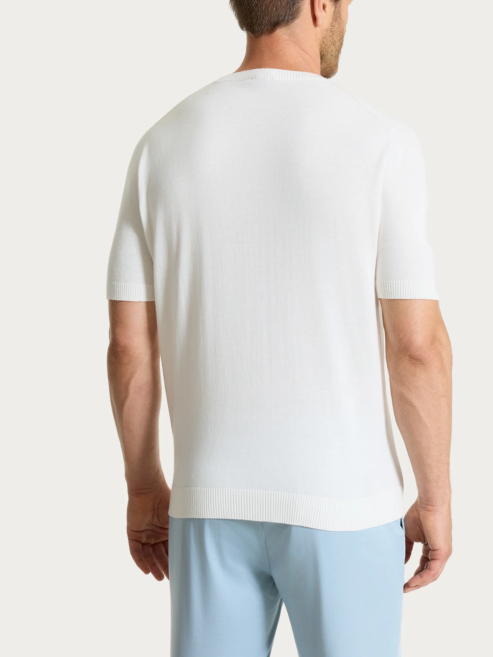 Maglia a manica corta in maglia rasata di Puro Cotone - Bianco - Image 2