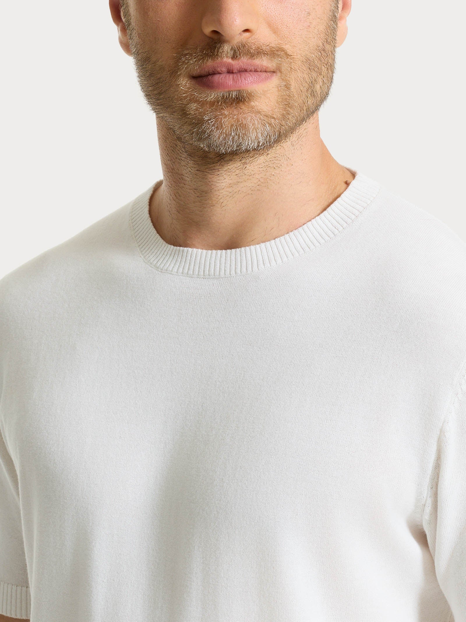 Maglia a manica corta in maglia rasata di Puro Cotone - Bianco - Image 3