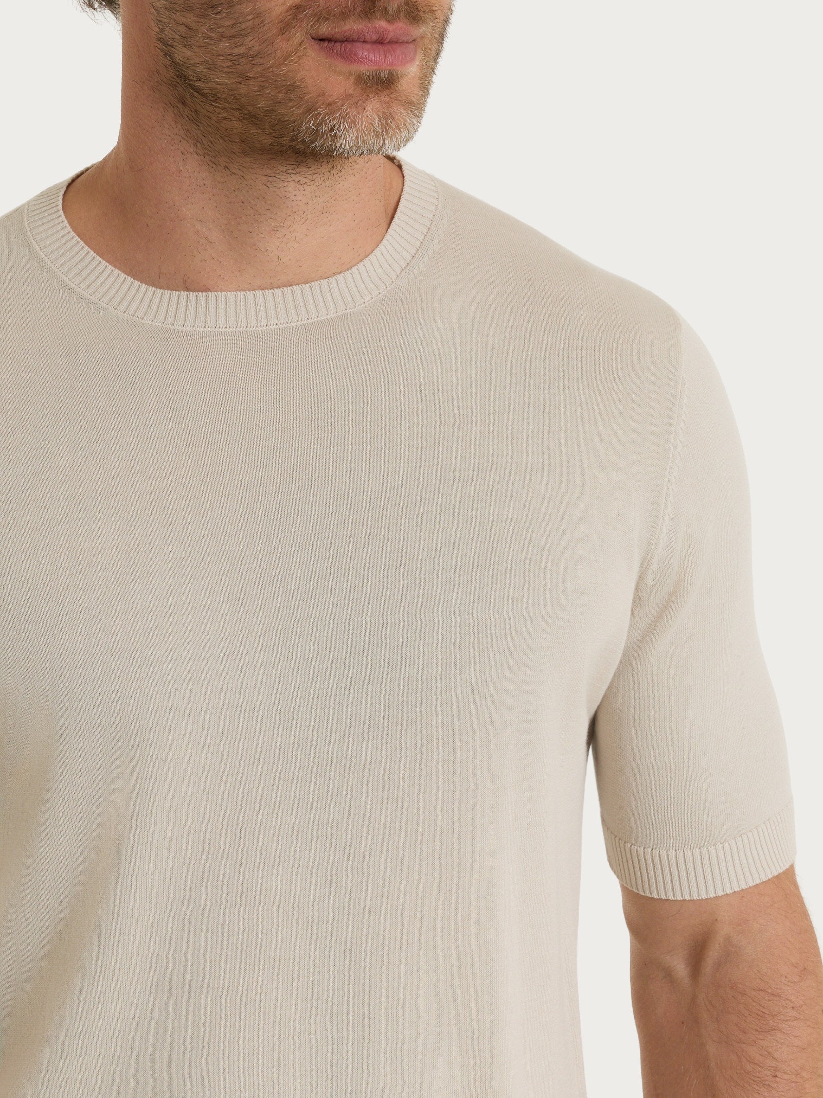 Maglia a manica corta in maglia rasata di Puro Cotone - Champignon - Image 3