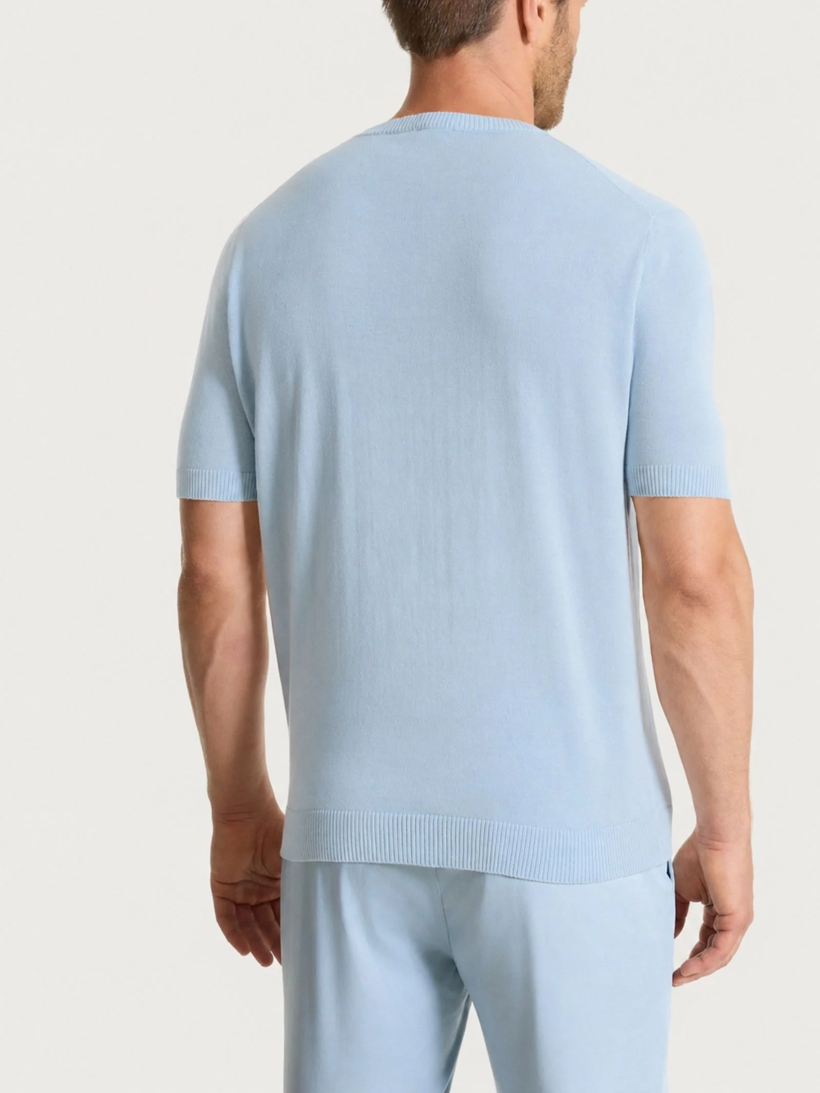 Maglia a manica corta in maglia rasata di Puro Cotone - Dusty Blue - Image 2