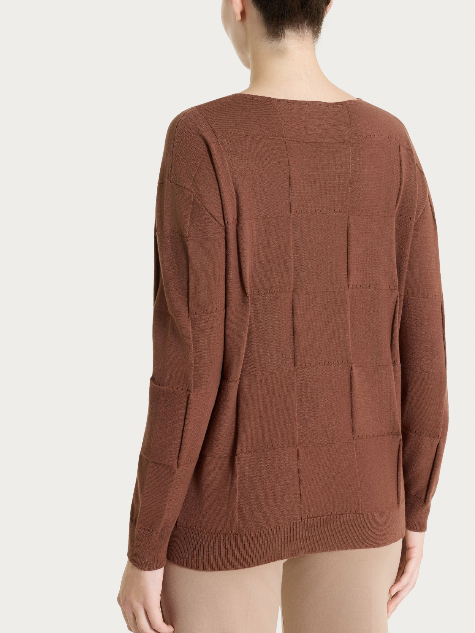 Maglia a manica lunga con fantasia check in Puro Cotone - Cappuccino - Image 2