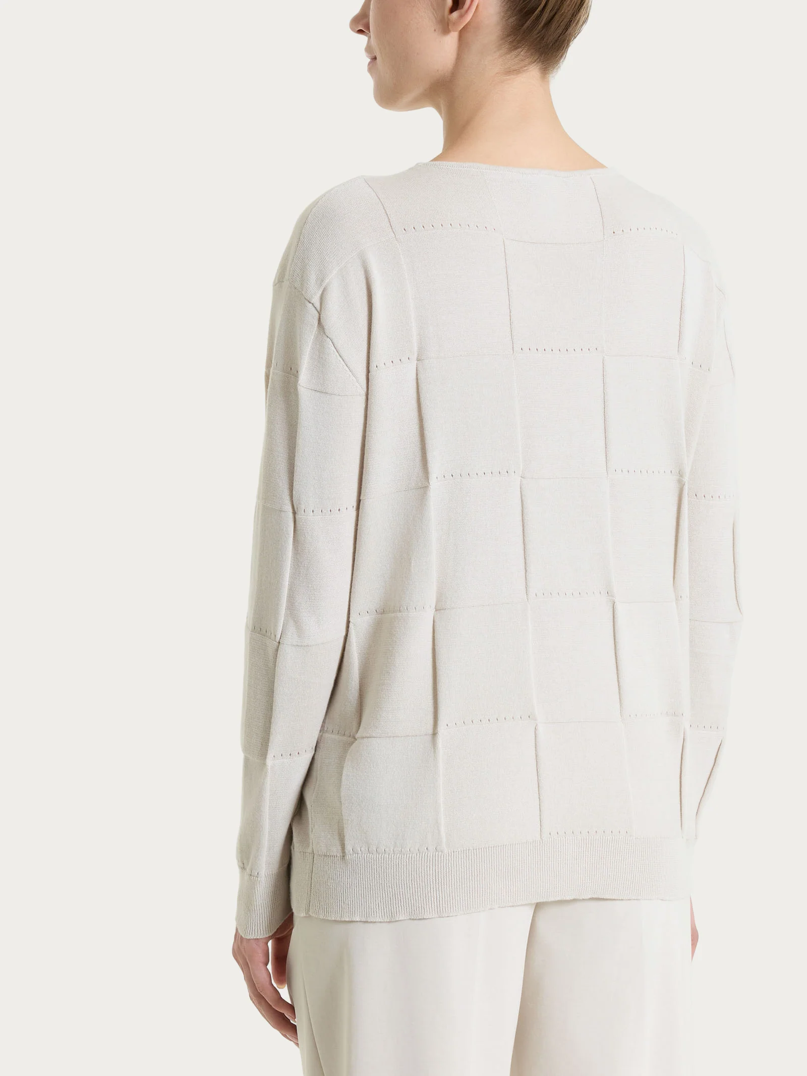 Maglia a manica lunga con fantasia check in Puro Cotone - Champignon - Image 2