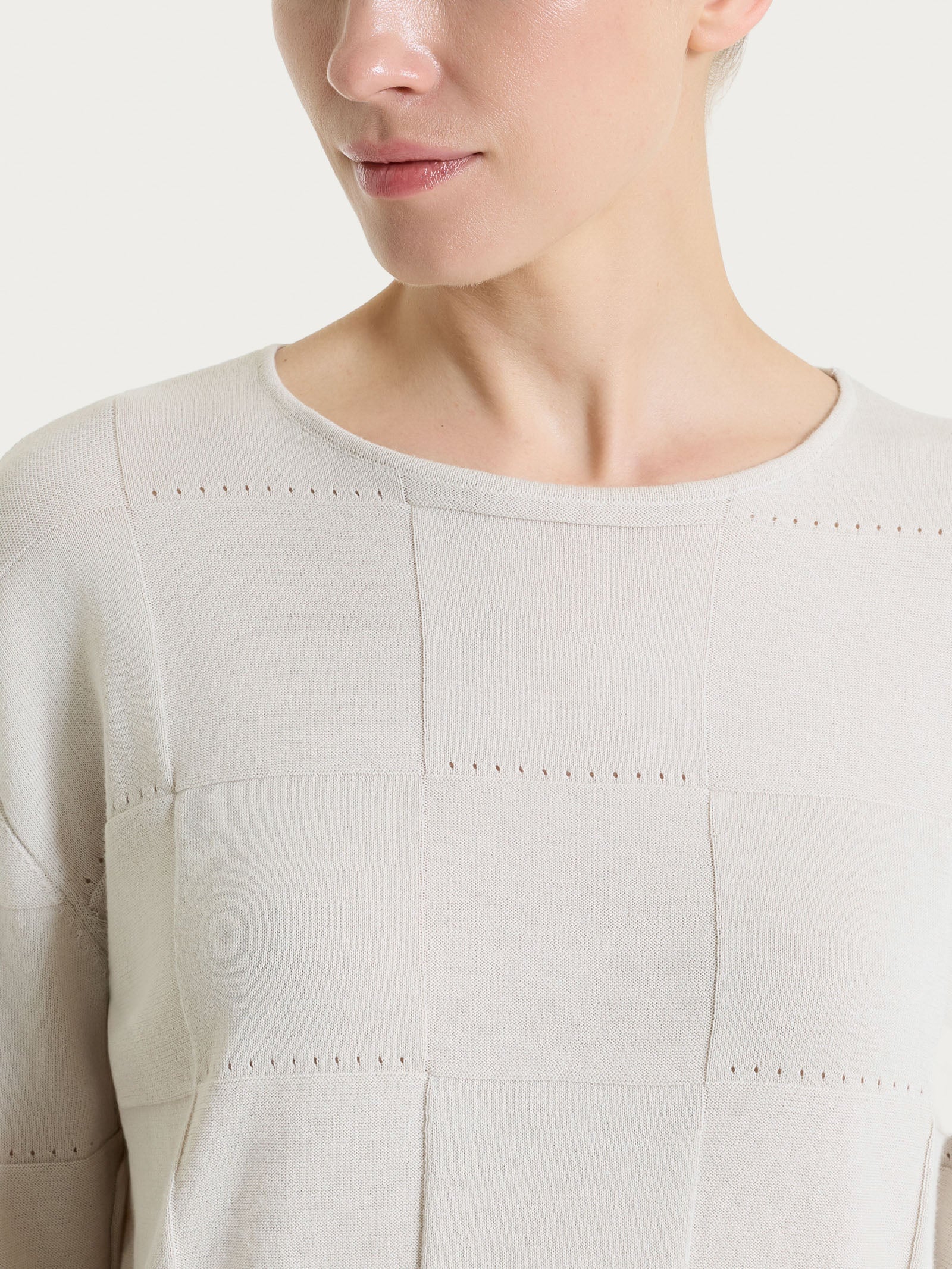 Maglia a manica lunga con fantasia check in Puro Cotone - Champignon - Image 3