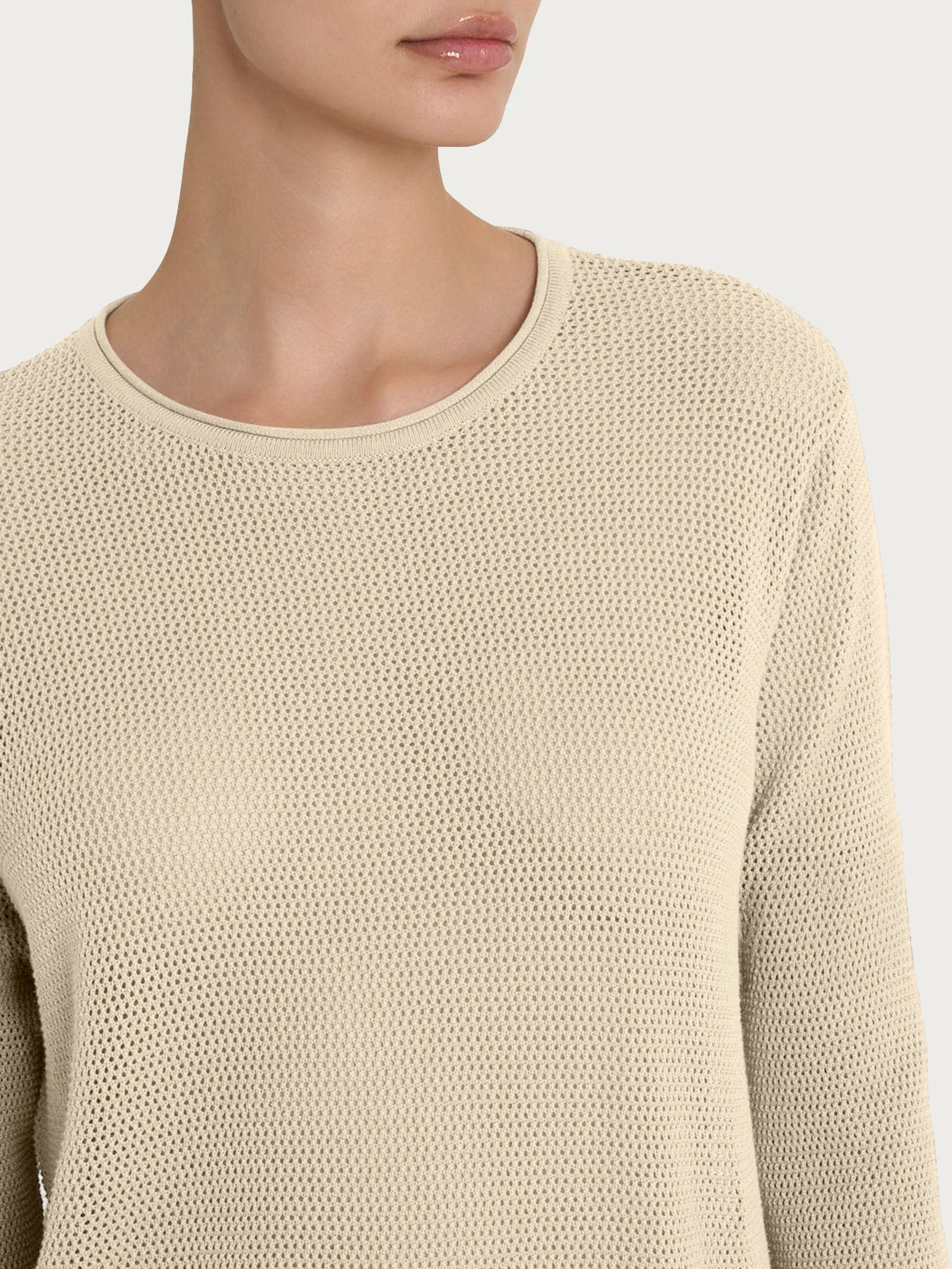 Maglia a manica lunga con punto rete in puro cotone - Wood Ash - Image 3