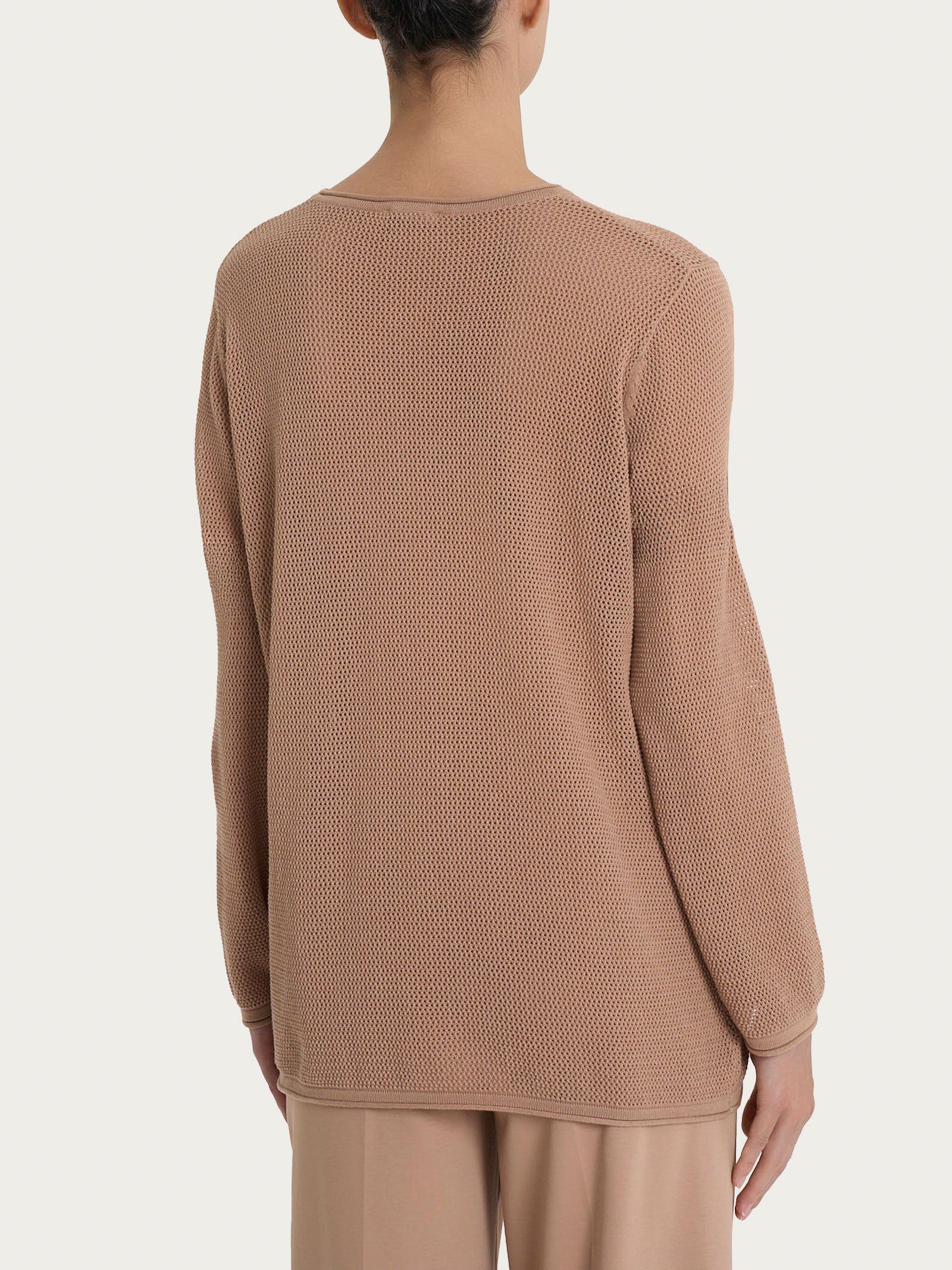 Maglia a manica lunga con punto rete in puro cotone - Warm Taupe - Image 2