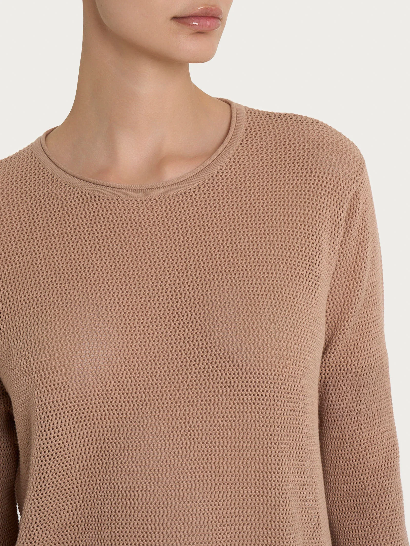 Maglia a manica lunga con punto rete in puro cotone - Warm Taupe - Image 3