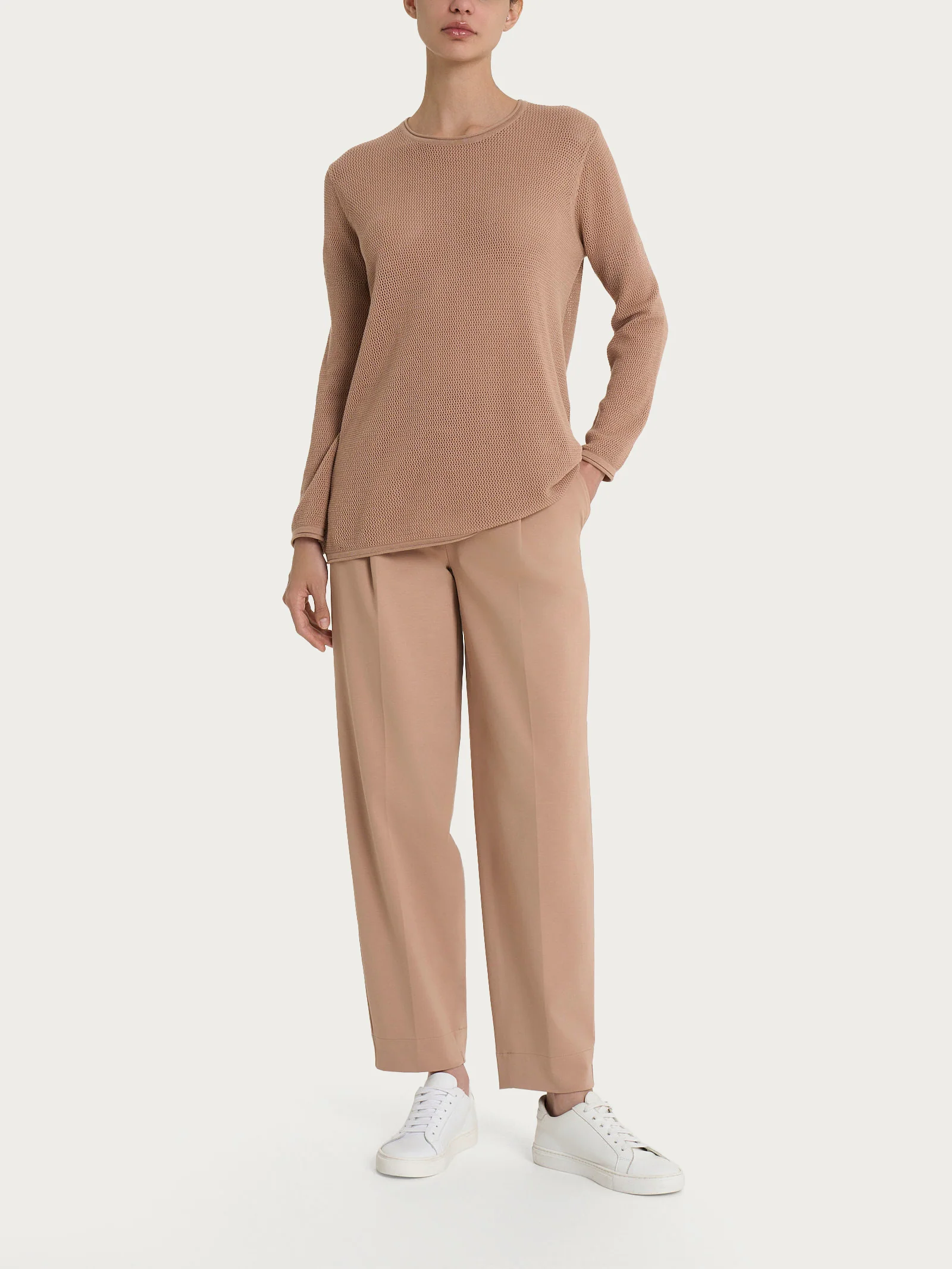 Maglia a manica lunga con punto rete in puro cotone - Warm Taupe - Image 4