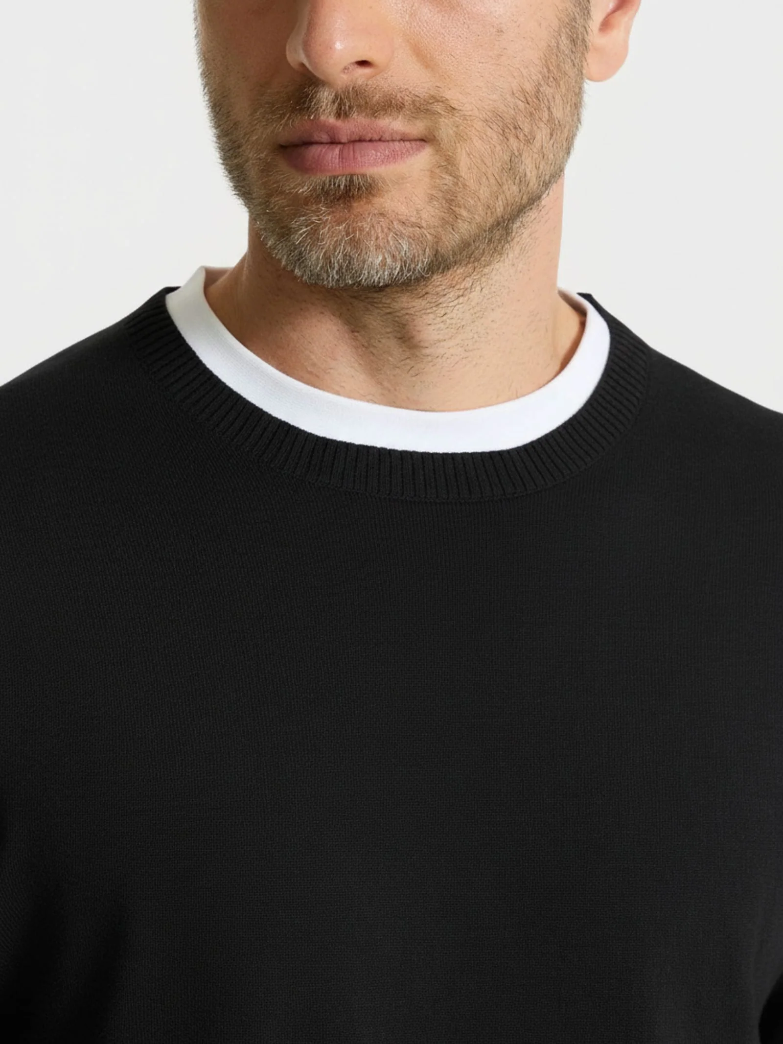 Maglia a manica lunga in maglia rasata di Puro Cotone - Nero - Image 3