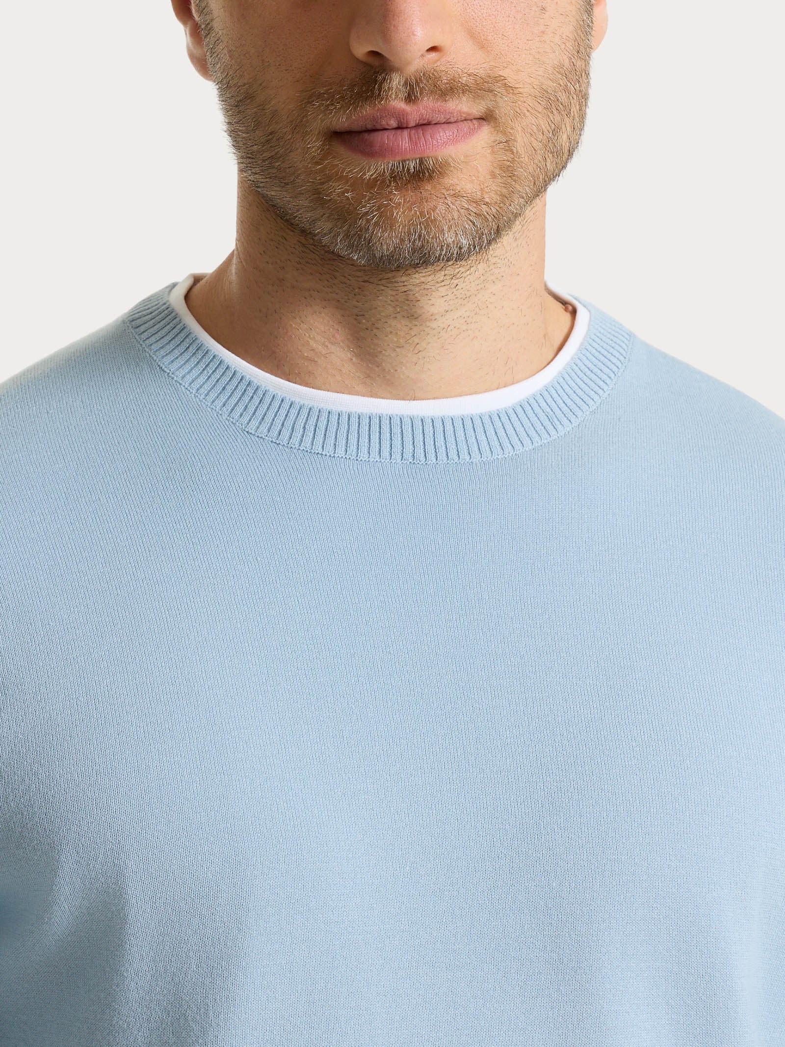 Maglia a manica lunga in maglia rasata di Puro Cotone - Dusty Blue - Image 3