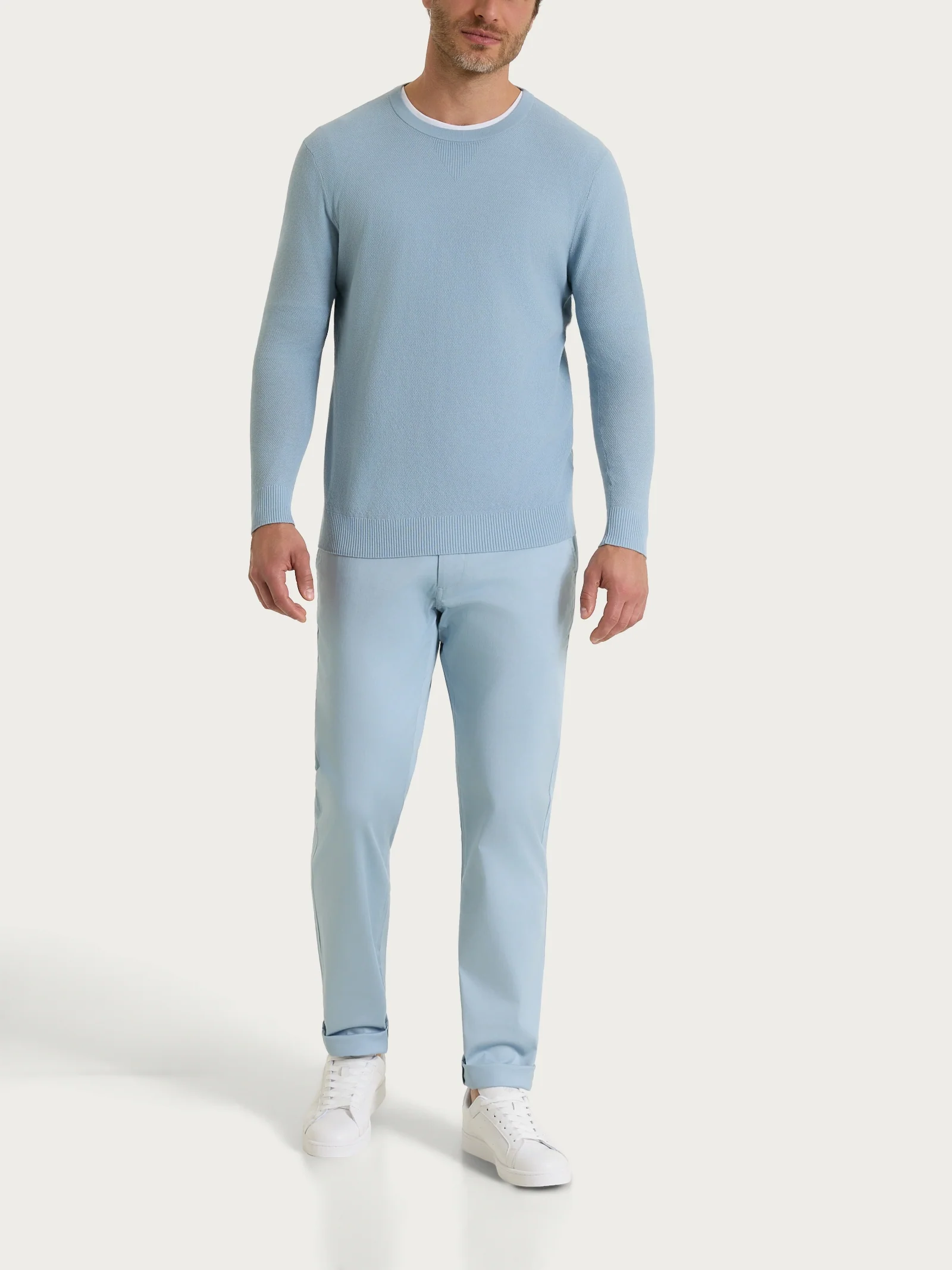 Maglia a manica lunga in punto piquet di Puro Cotone - Dusty Blue - Image 4
