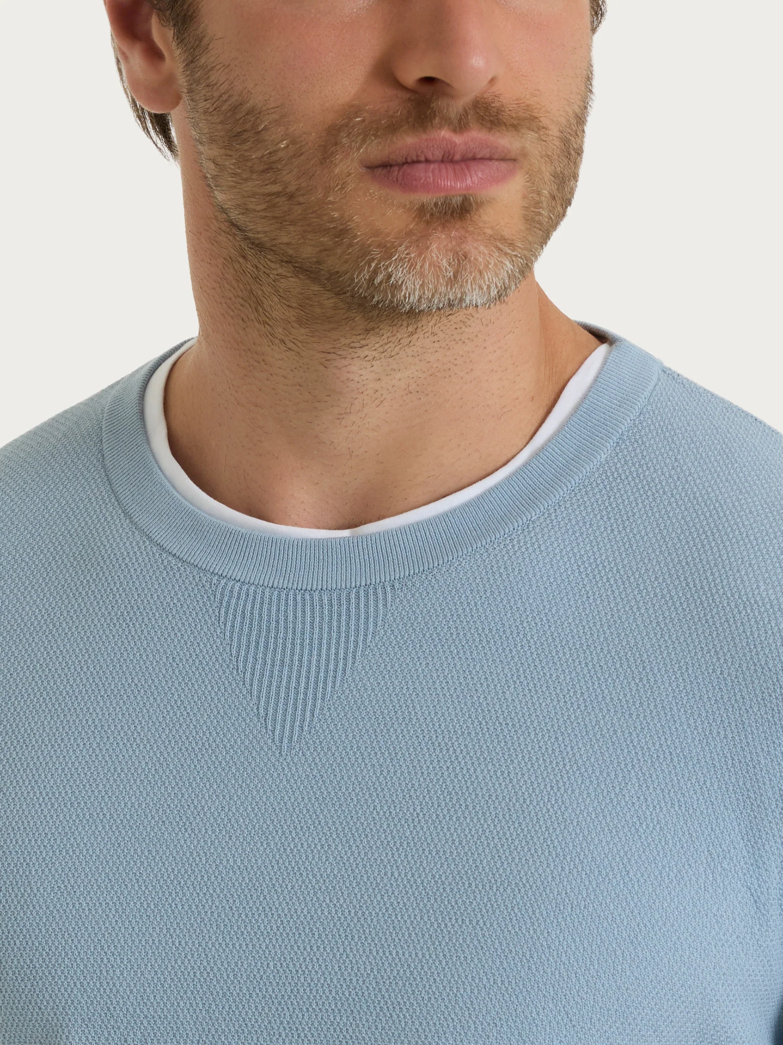 Maglia a manica lunga in punto piquet di Puro Cotone - Dusty Blue - Image 5