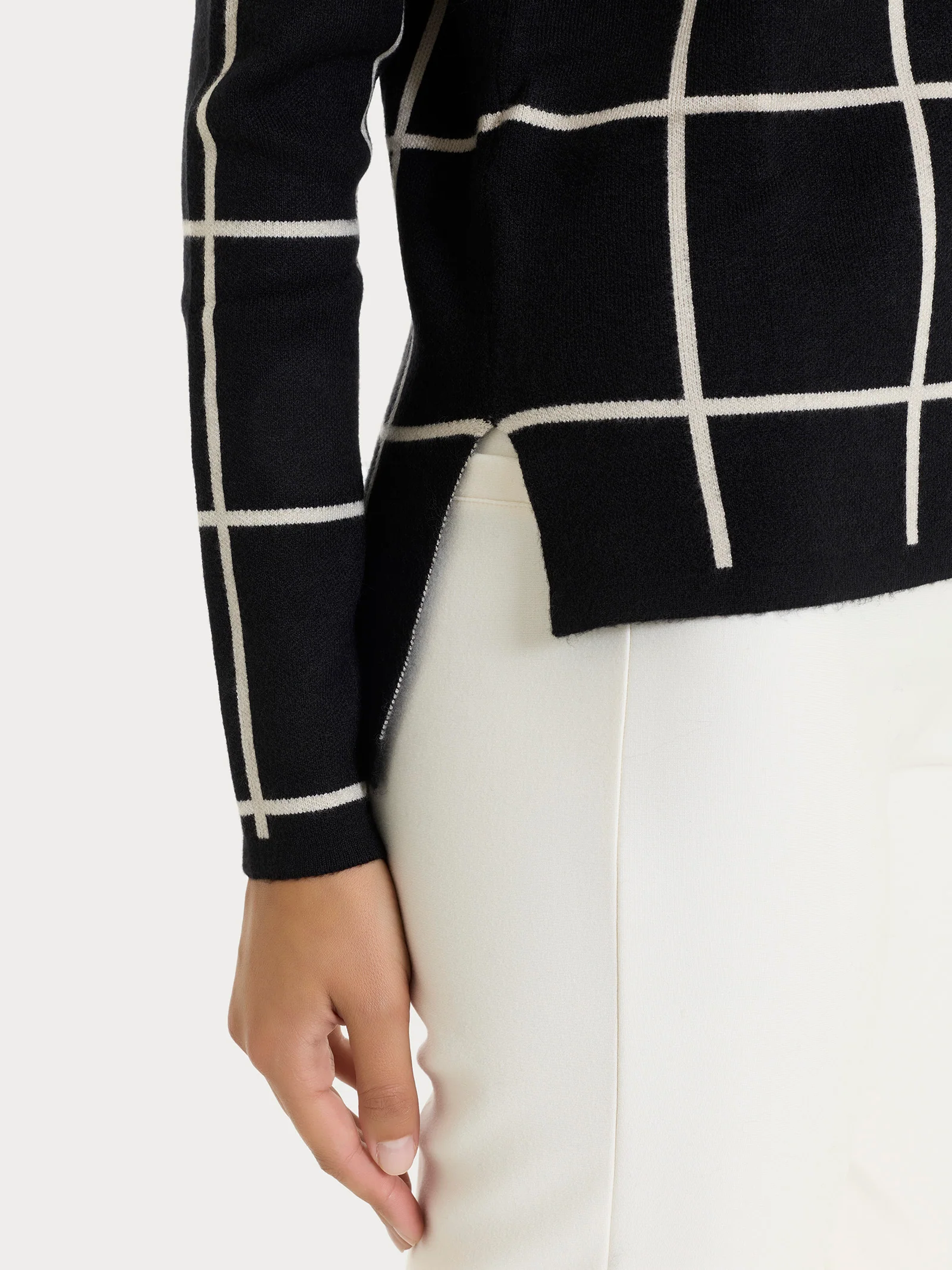 Maglia con collo a barchetta e fantasia check in Super Soft - Fant.Nero - Image 3