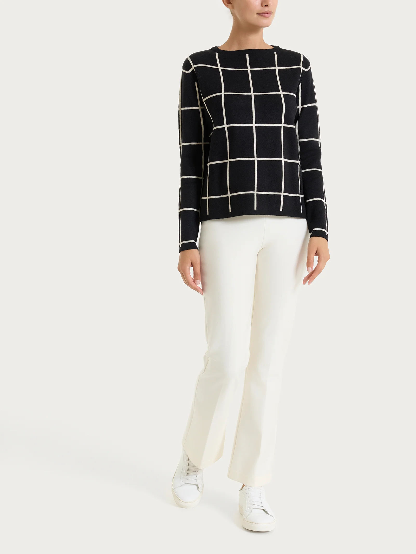 Maglia con collo a barchetta e fantasia check in Super Soft - Fant.Nero - Image 4