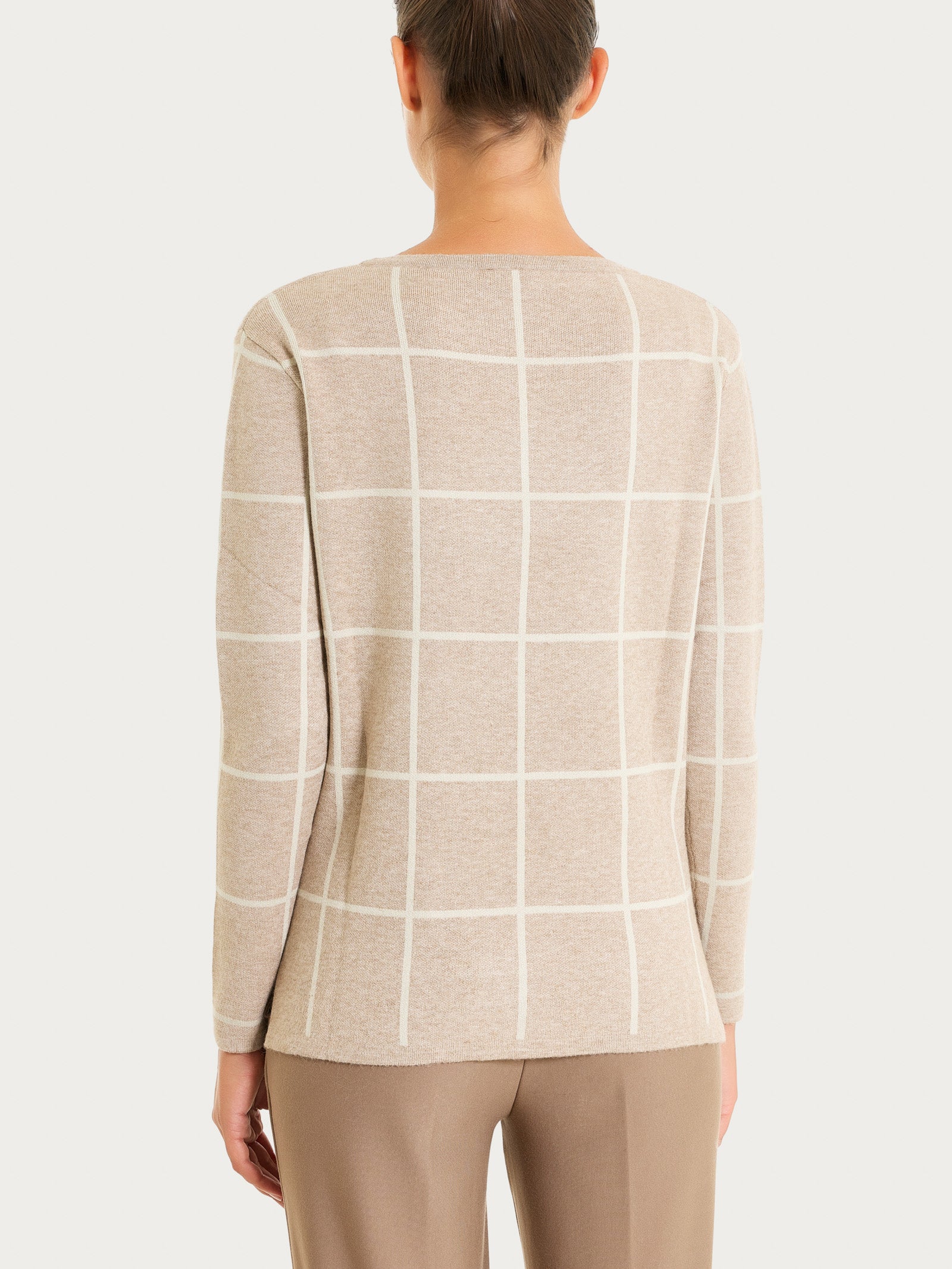 Maglia con collo a barchetta e fantasia check in Super Soft - Fant.Cammello Mel. - Image 2