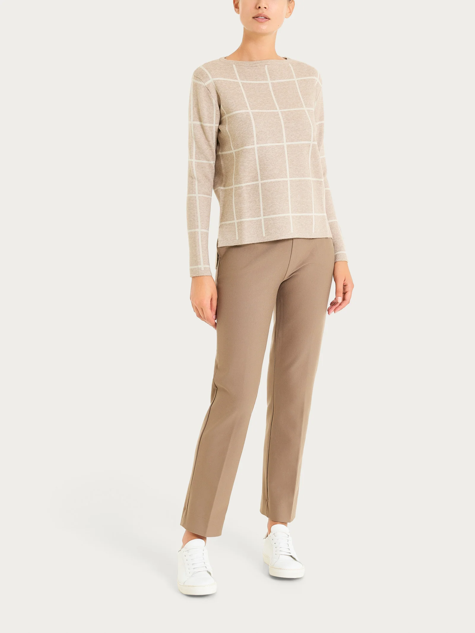 Maglia con collo a barchetta e fantasia check in Super Soft - Fant.Cammello Mel. - Image 4