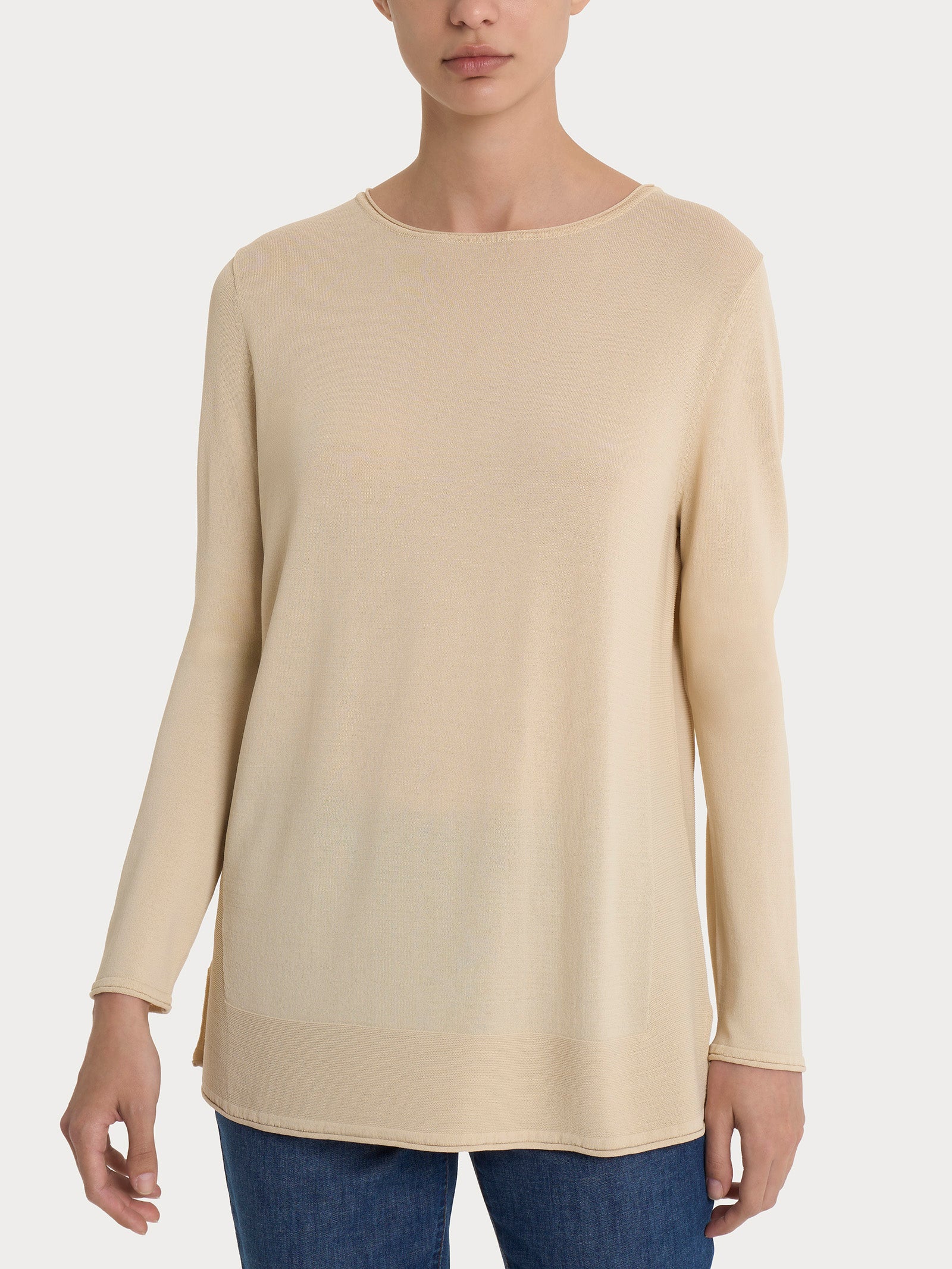 Maglia con collo a barchetta in Crêpe - Wood Ash