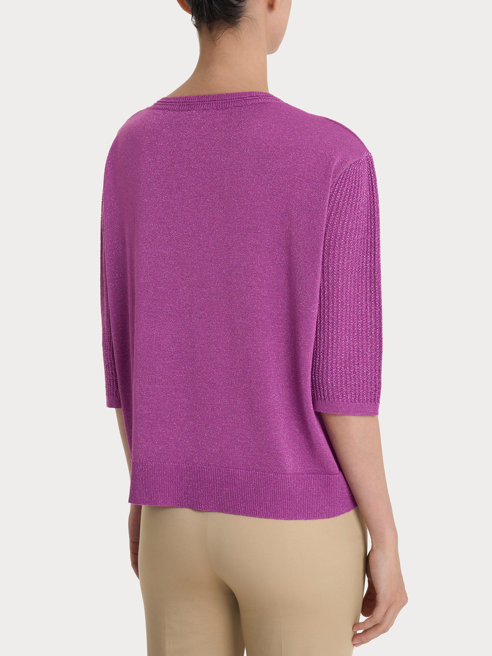 Maglia con collo a barchetta in Crêpe Lurex - Cattleya Orchid - Image 2