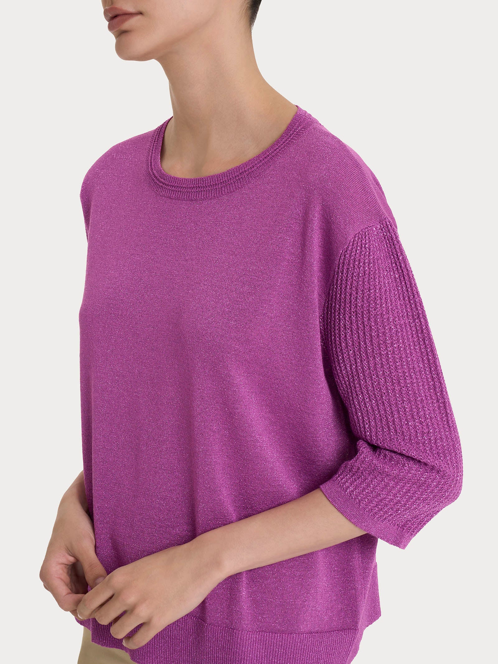 Maglia con collo a barchetta in Crêpe Lurex - Cattleya Orchid - Image 3