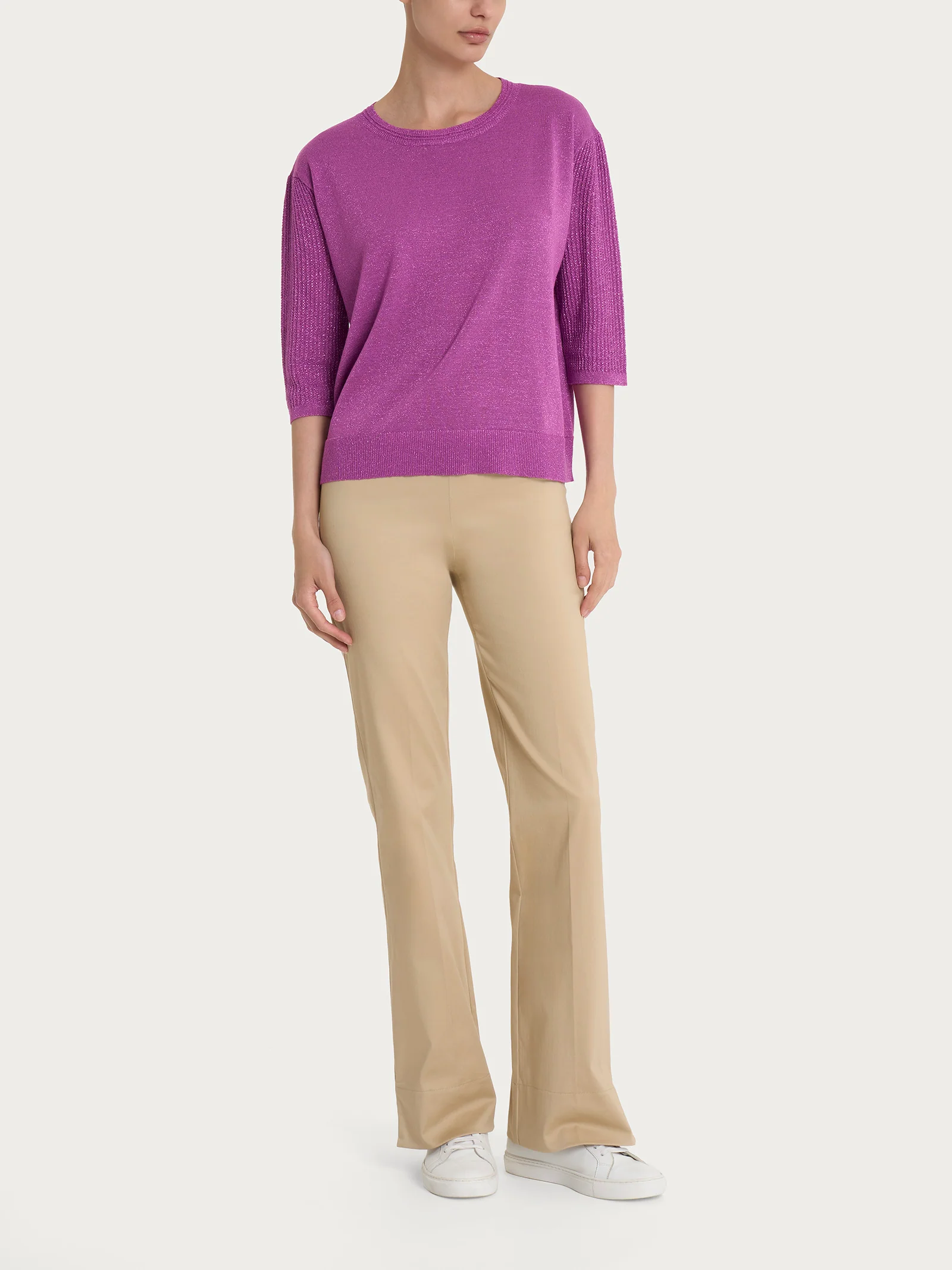 Maglia con collo a barchetta in Crêpe Lurex - Cattleya Orchid - Image 4