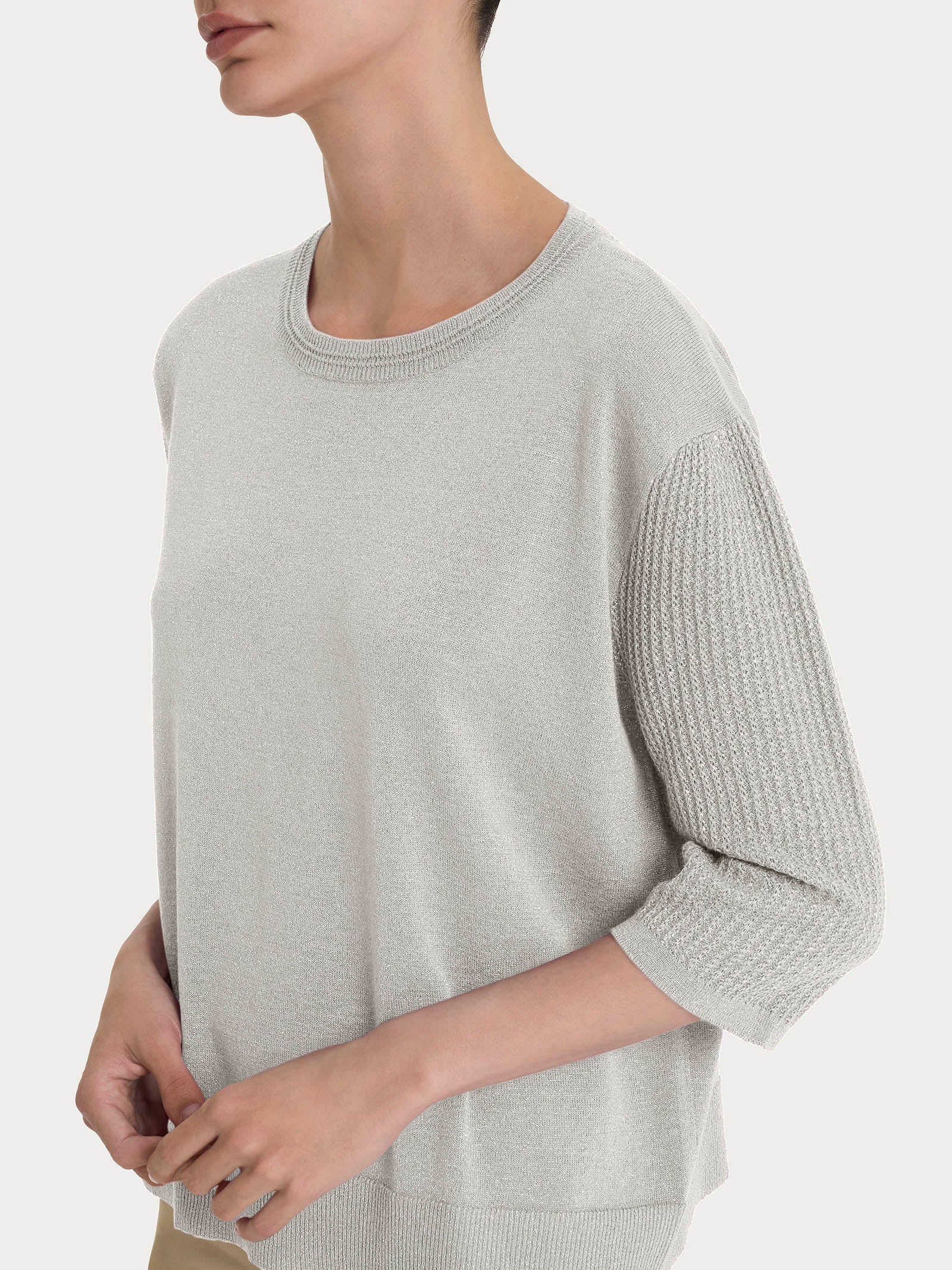 Maglia con collo a barchetta in Crêpe Lurex - Dawn Blue - Image 3