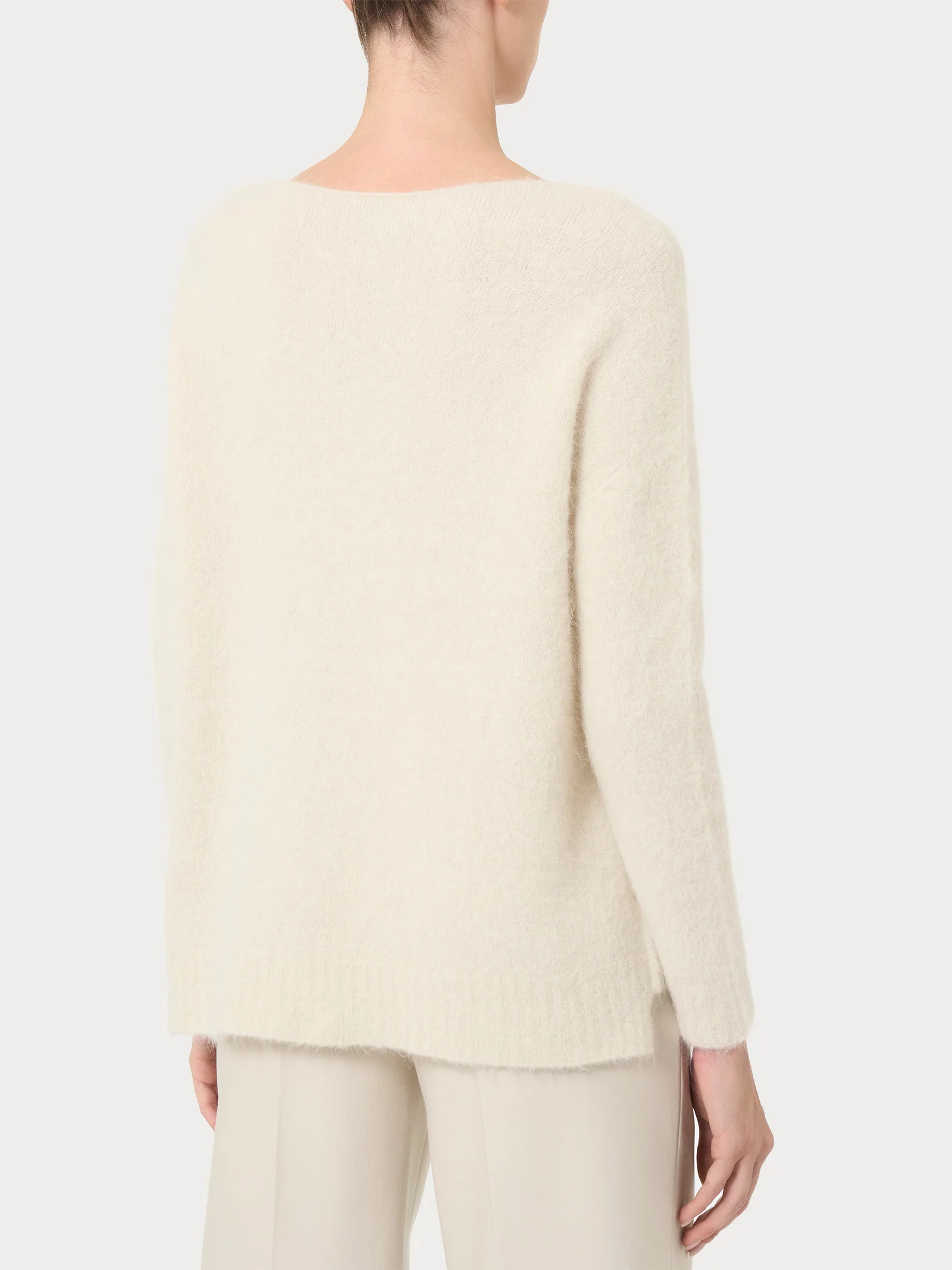 Maglia con collo a barchetta in misto lana e alpaca - Avorio - Image 2