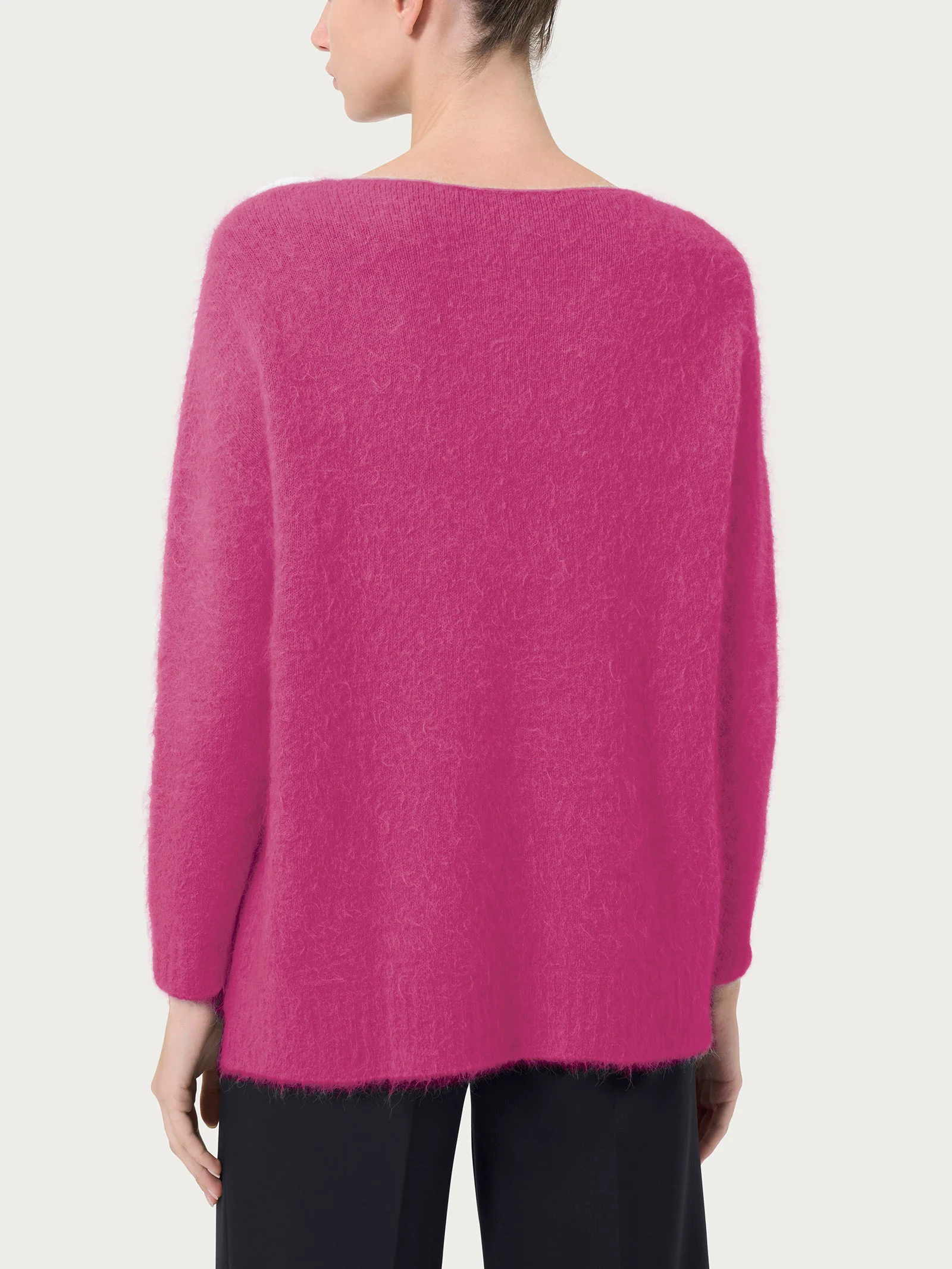 Maglia con collo a barchetta in misto lana e alpaca - Red Violet - Image 2