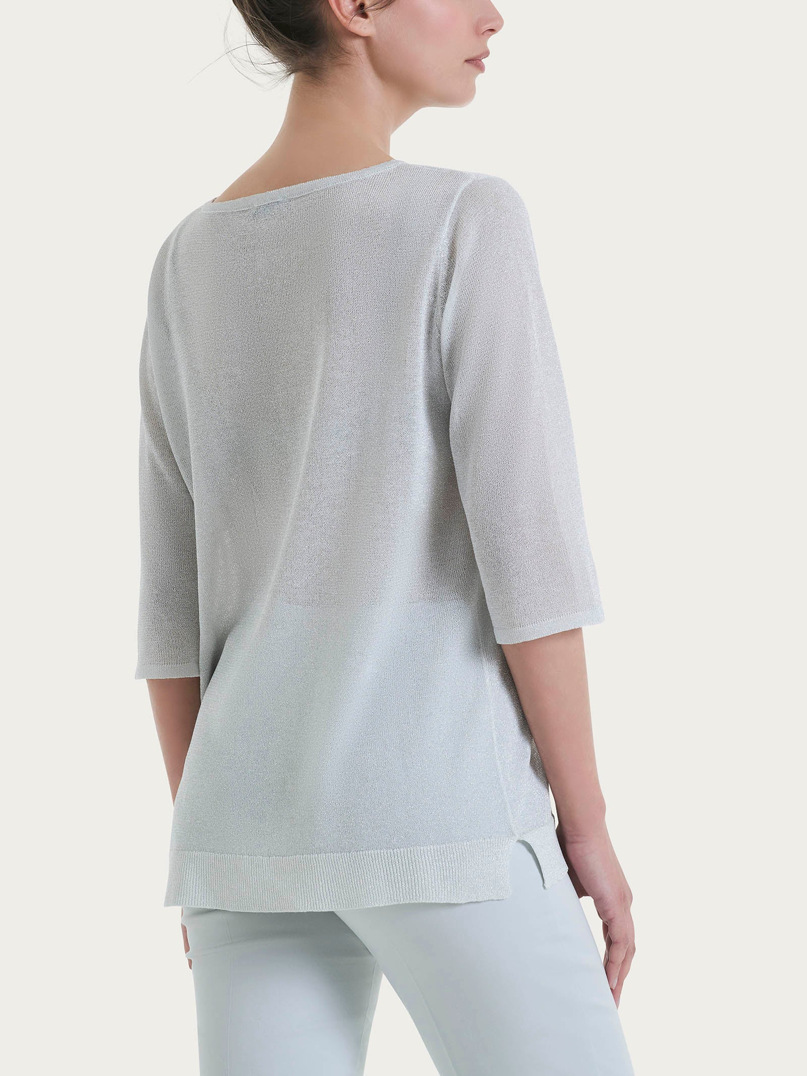 Maglia con manica 3/4 in Crêpe Lurex - Bianco - Image 2