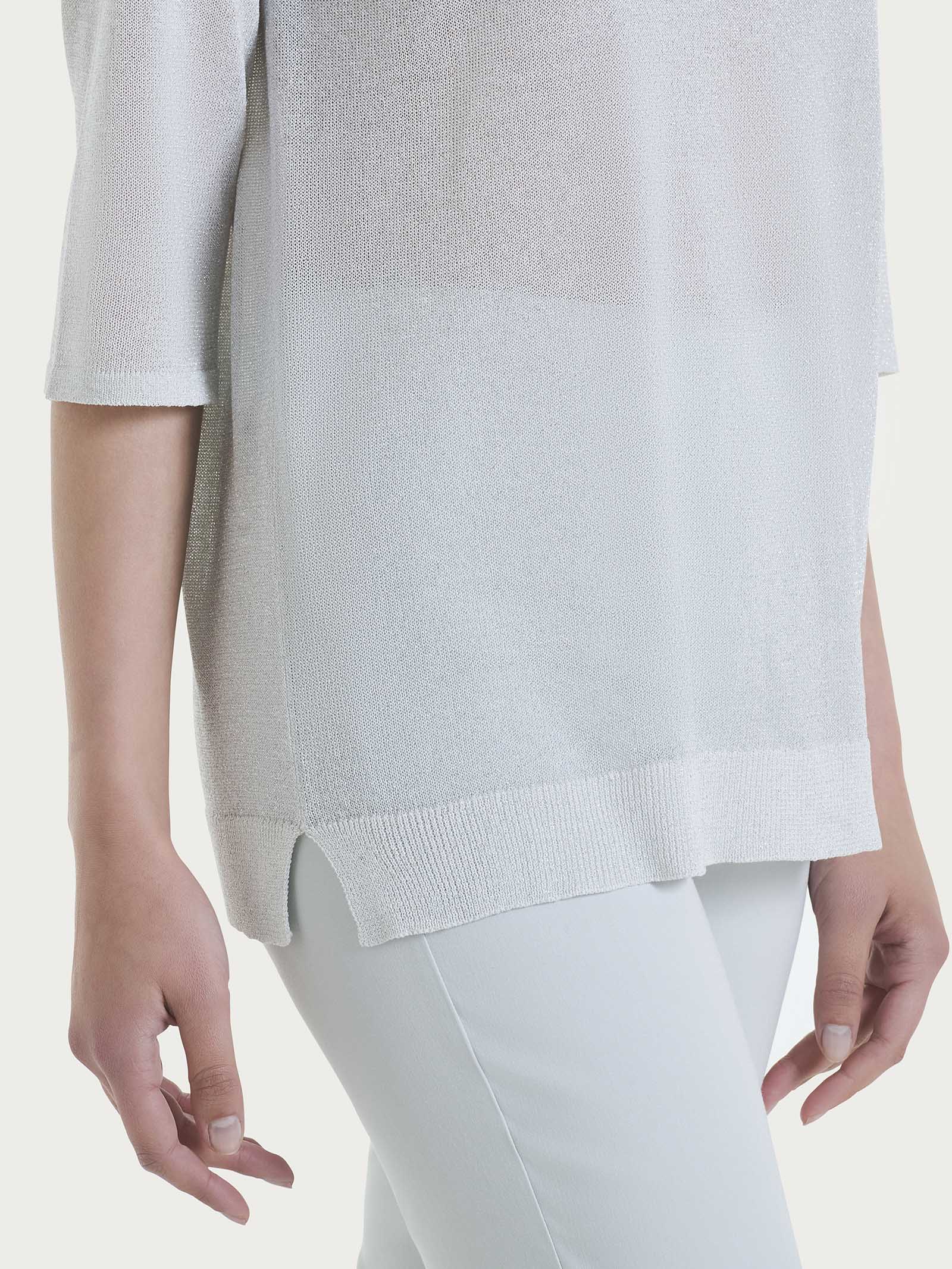 Maglia con manica 3/4 in Crêpe Lurex - Bianco - Image 3
