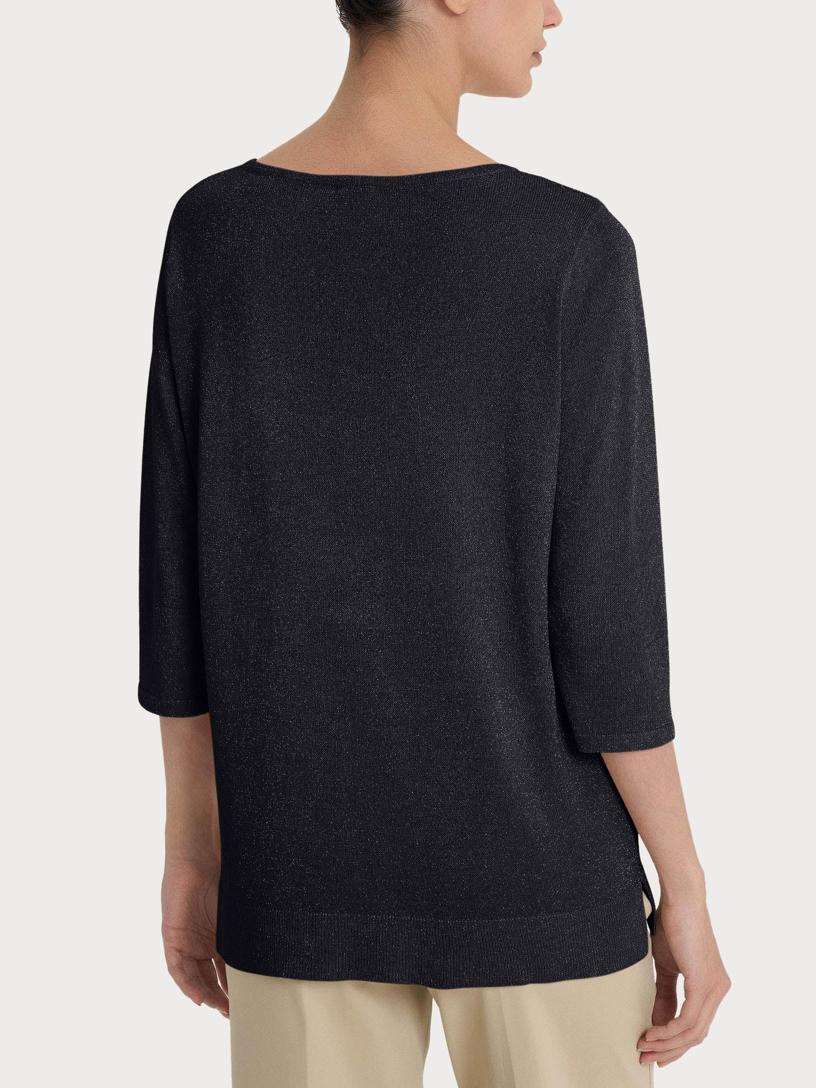 Maglia con manica 3/4 in Crêpe Lurex - Nero - Image 2